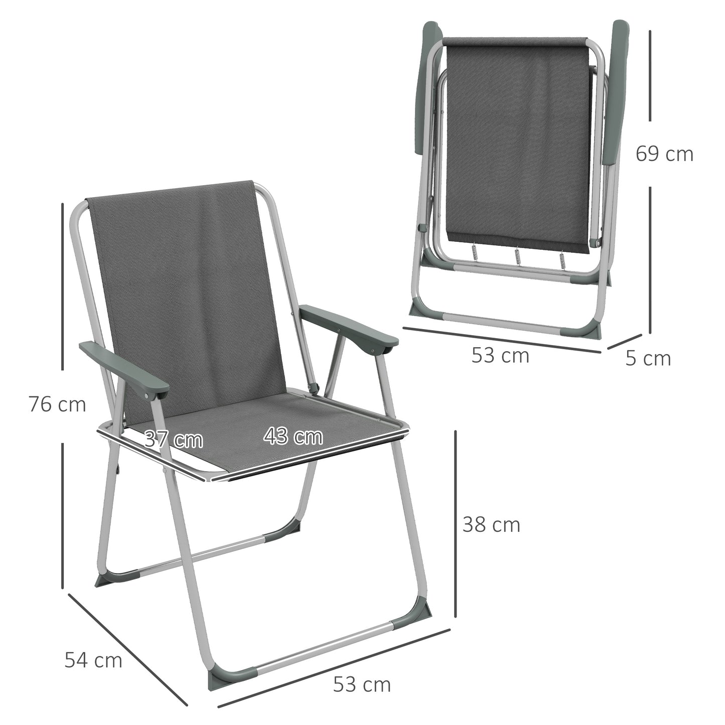 Garden folding chair 4-piece set with backrest armrests, garden balcony camping chair Oxford gray