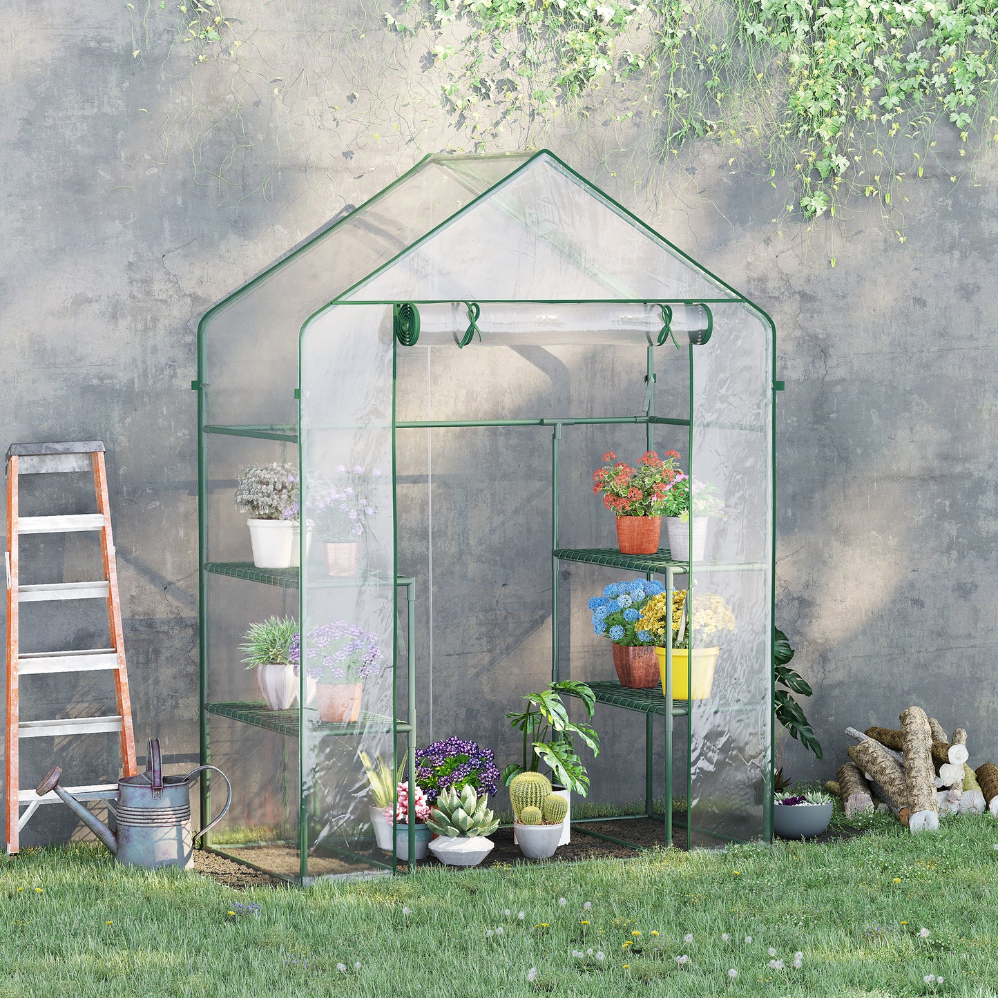 Plastic greenhouse Walk-in tomato greenhouse 142x73x195cm with 6 shelves, transparent for garden & plants