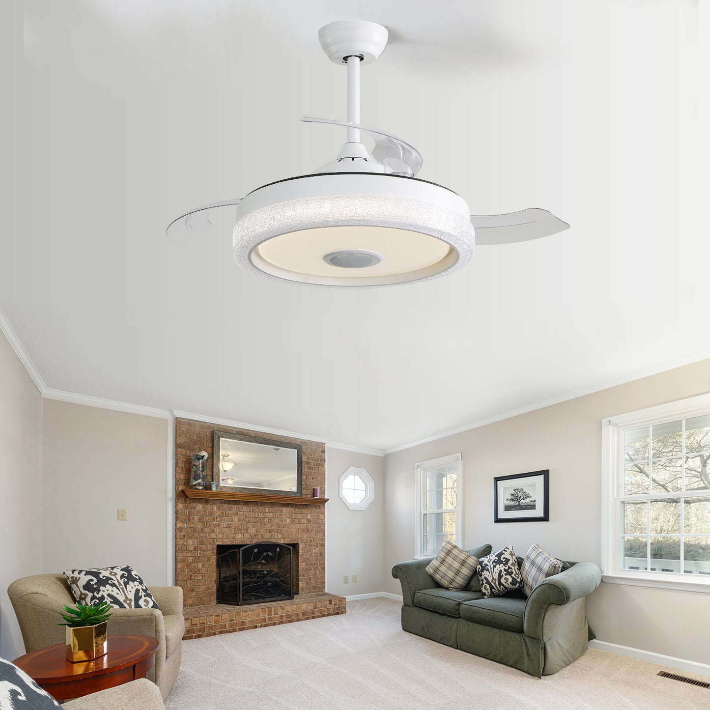42" Modern Invisible Ceiling Fan with 3 ABS Blades, Reversible DC Motor & 32W LED Light, Remote Control