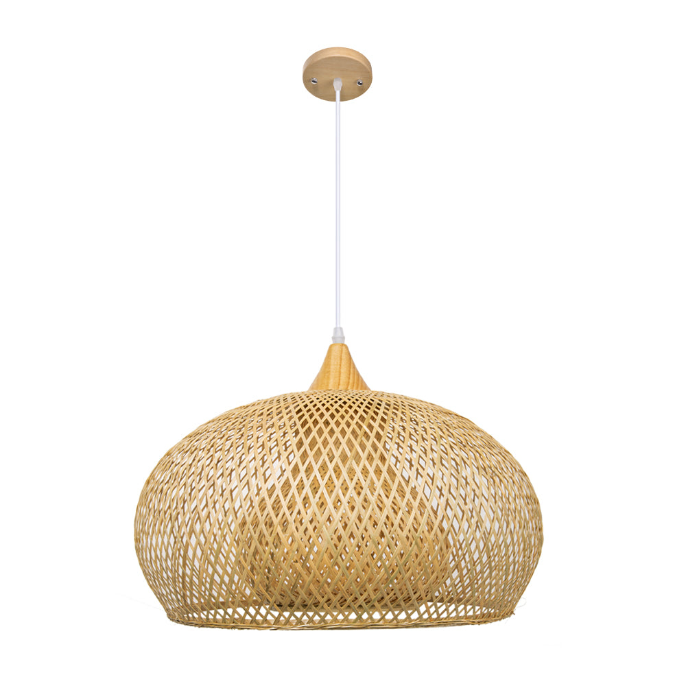 (M)Bamboo Pendant Ligting Dome Hand-Woven E26 Sigle Transitional Minimalist Boho Hanging Light for Dining Room Restaurant Hallway