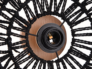 (Q)Black Hemp Rope Rattan Ceiling Light,Bohemian Style Rattan Ceiling Light,Suitable for Kitchen Islands,Corridors,Living Rooms,Bedrooms