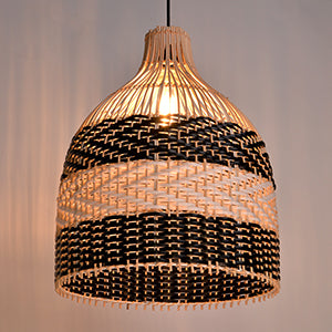 (M)ARTURESTHOME Pendant Light Fixture Black Rattan Drum Shade 1 Light Hanging Chandelier For Living Room