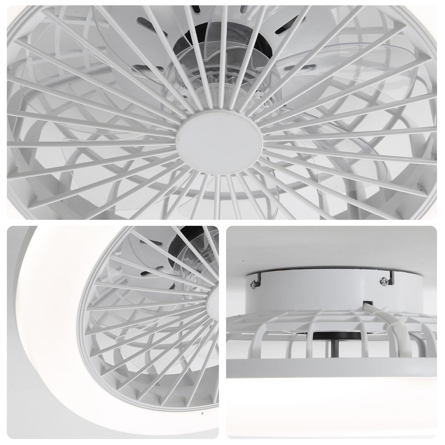 18" Enclosed Bladeless Ceiling Fan with Light & Remote, Modern Low Profile Flush Mount for Bedroom, Kitchen, Dining Room