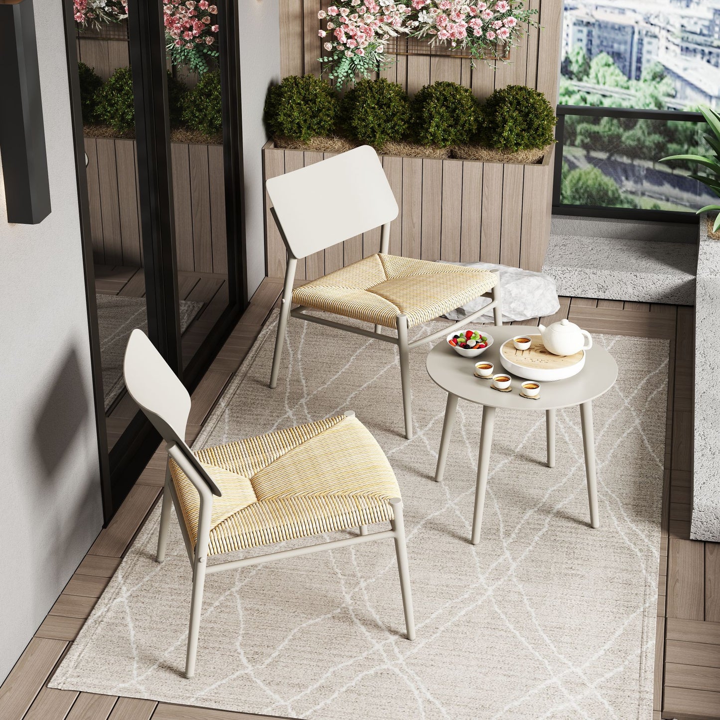 Beige 3-Piece Bistro Set with Aluminium Frame & PE Rattan, 150kg Load Capacity for Patio Use