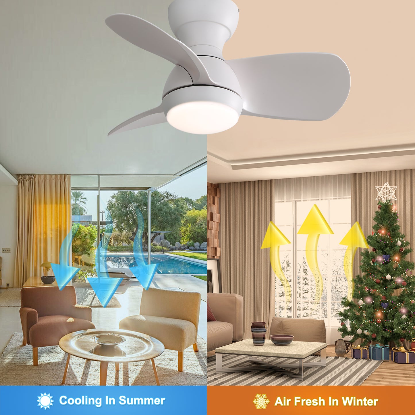 23-Inch Mini LED Ceiling Fan with 3-Color Dimmable Light, 3 ABS Blades, DC Motor, Remote Control for Bedroom