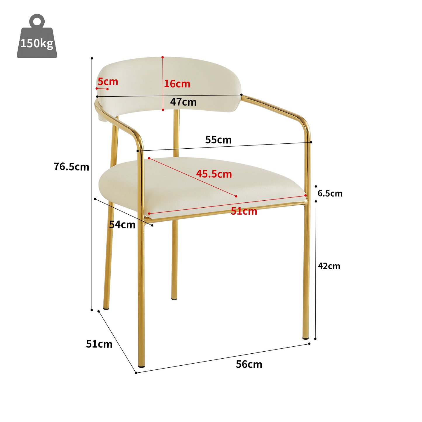 Modern Velvet Dining Chairs (2 Pieces) with Gold Plated Iron Legs, Ergonomic Design, Luxury Ring Frame