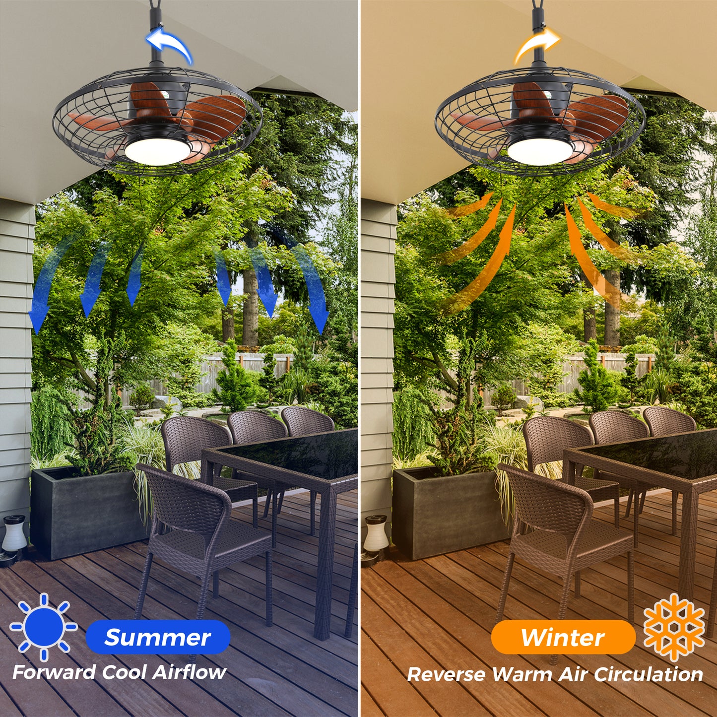 20 Inch Downrod Mount Ceiling Fan with LED 18W 3CCT, 5 ABS Blades, DC Motor for Outdoor Patios & Pergolas
