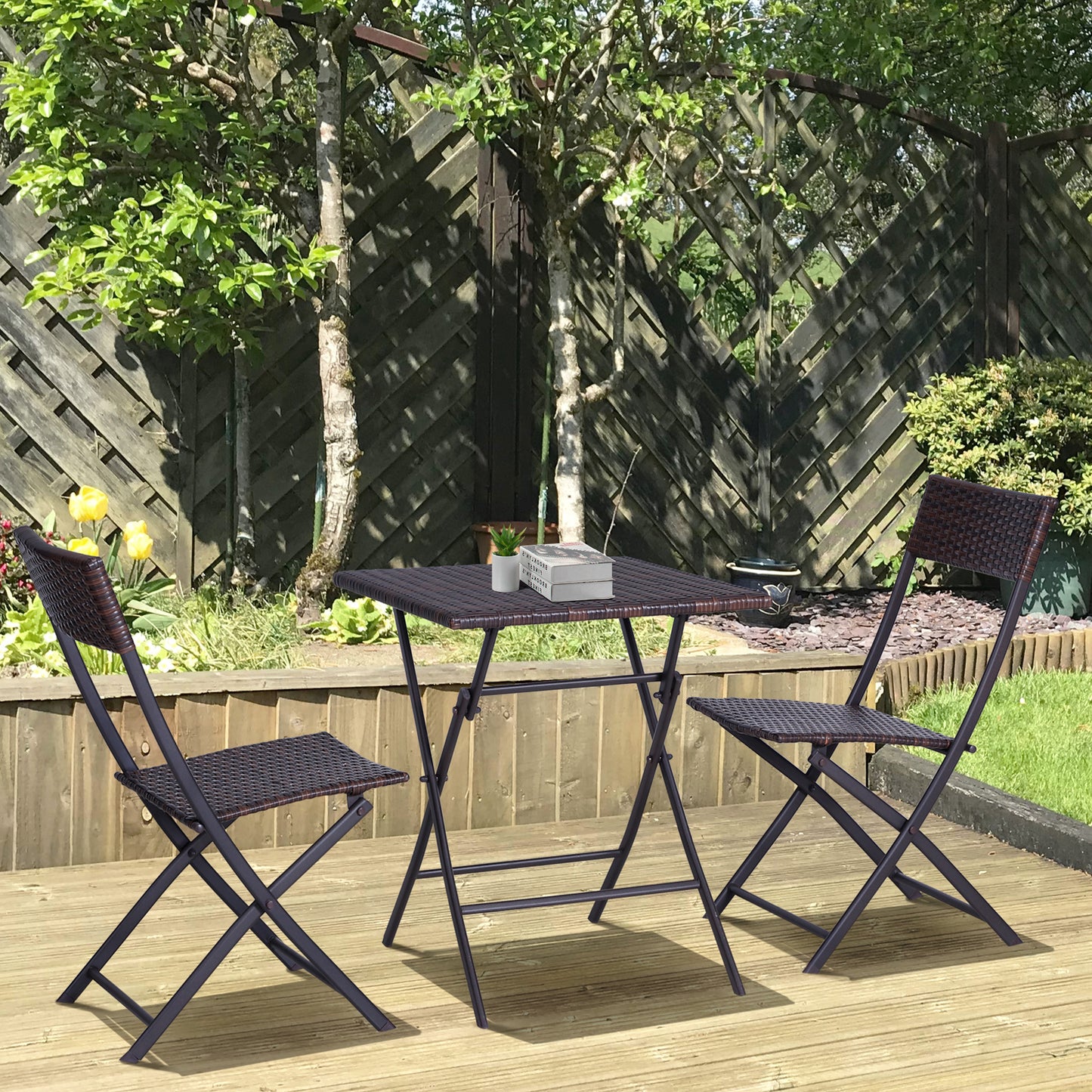 Poly rattan set for 2 people, rattan seating group garden furniture set, brown, perfect for balconies and terraces
