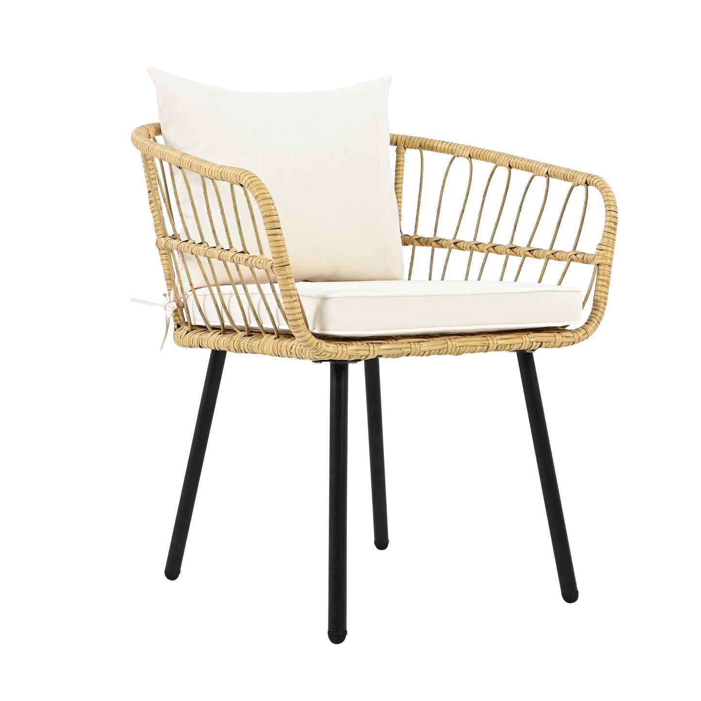 5-piece garden lounge set, including 1 dining table, 2 chairs, 2 stools, furniture, rattan, natural