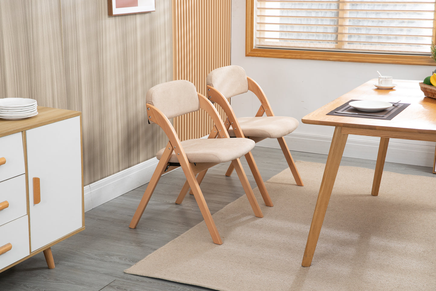 Wooden Stackable Folding Chairs with Padded Seats & Removable Covers - 2 Pack for Kitchen, Office, Wedding, Party, Picnic