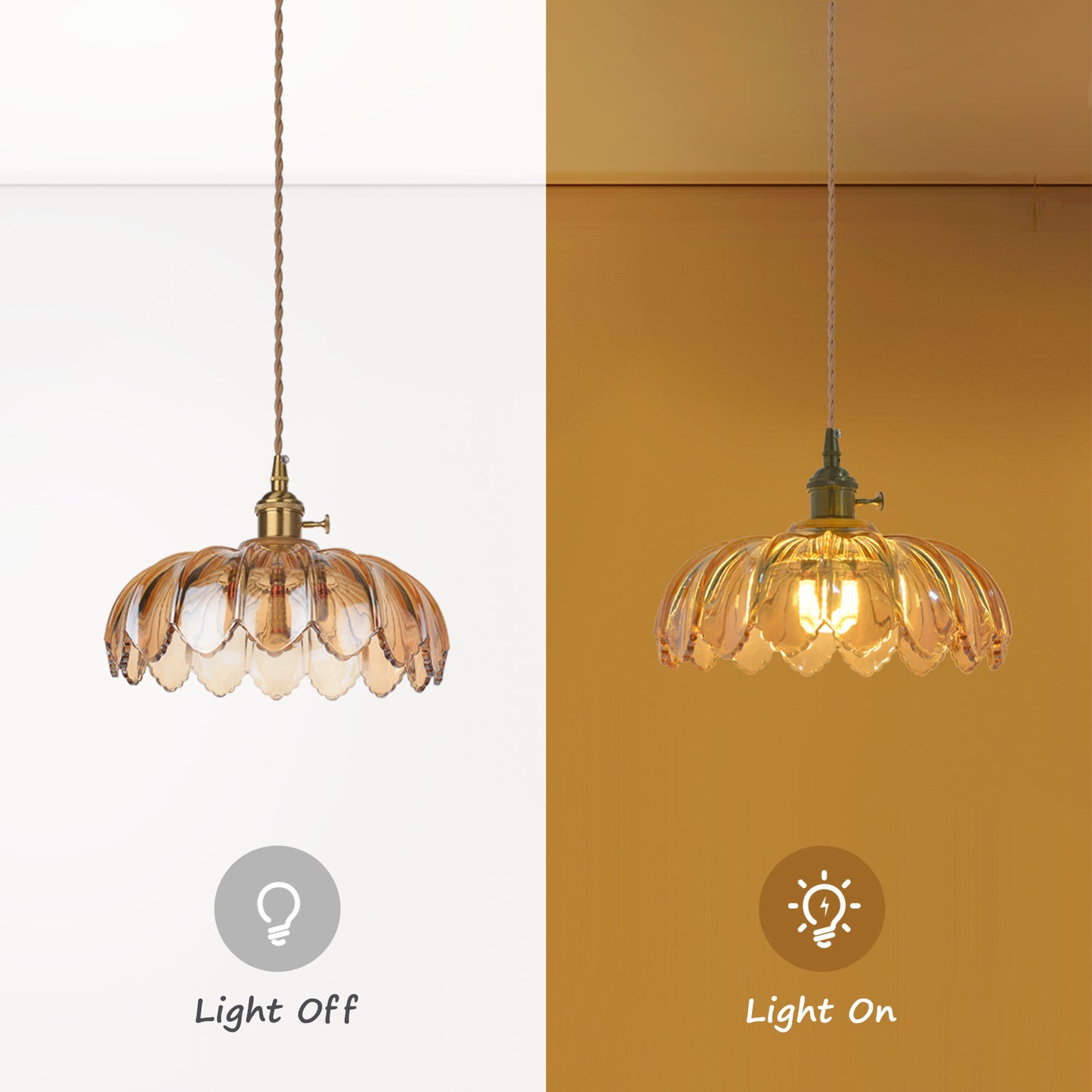 (M)Glass Tawny Pendant Light Fixture Rope Cord 1 Light Hanging Chandelier For Living Room