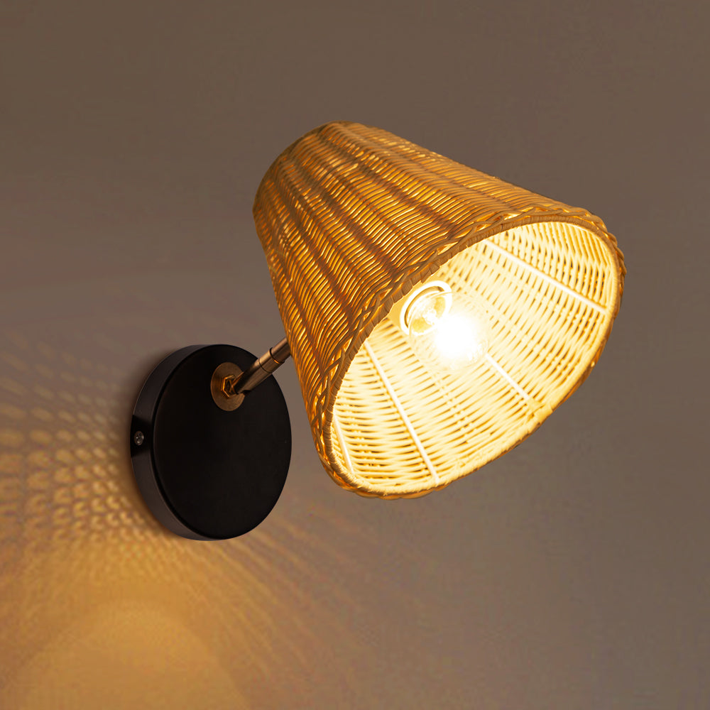 (M)Rattan Wall Lamp Lantern Wall Sconces Wicker Lamp Hand Woven Rattan Wall Light Farmhouse Rustic Boho Sconces Wall Lighting for Living Room Bedroom