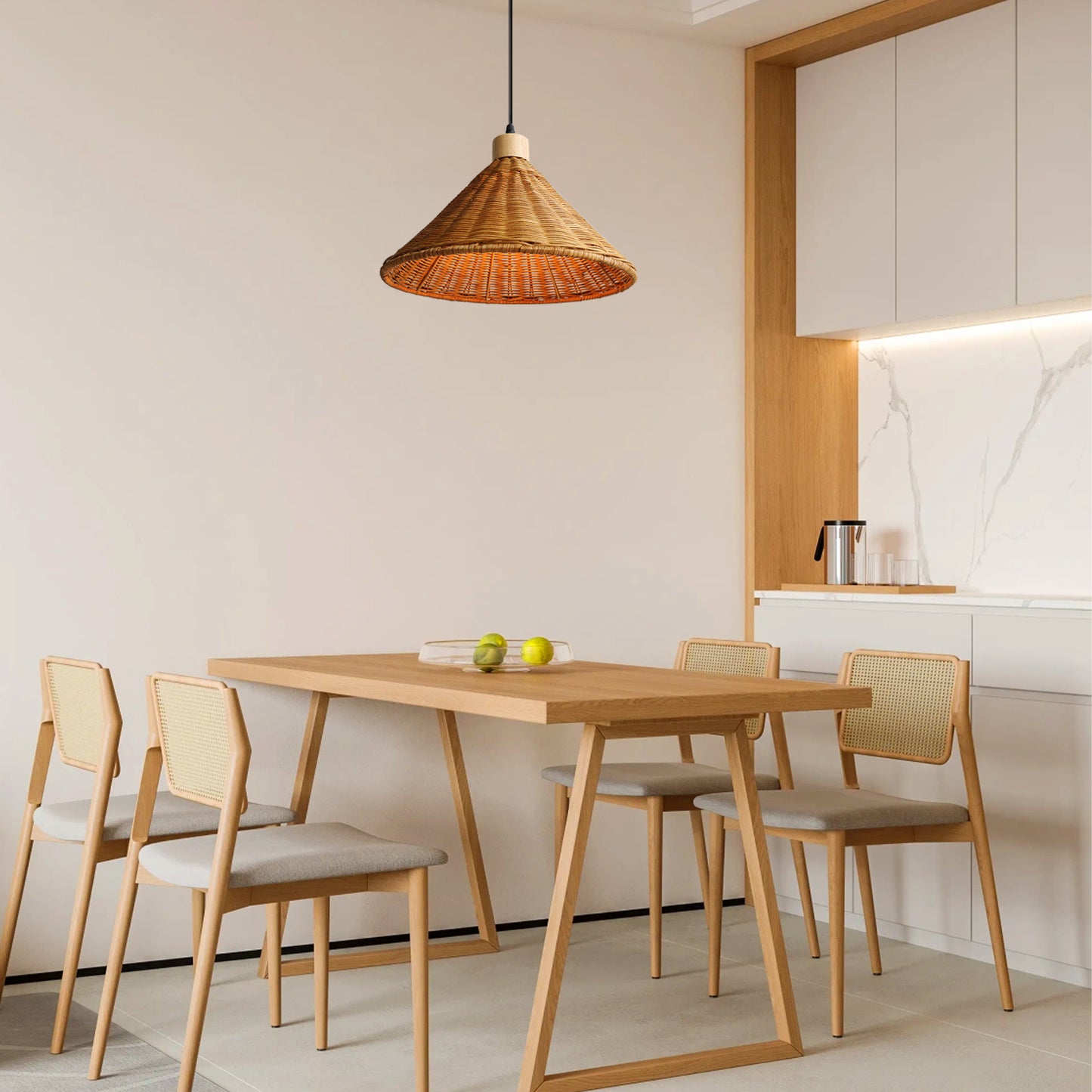 (K) Rustic Rattan Pendant Light Japanese Wabi-sabi Style Dining Room Tea Room Chandelier