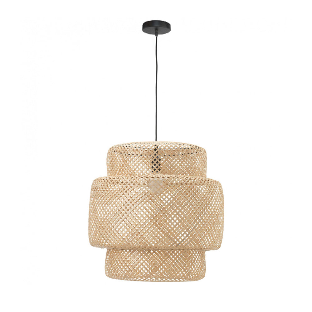 (M)Bamboo Pendant Lighting Drum Handmade Lampshade Fixture for Living Room