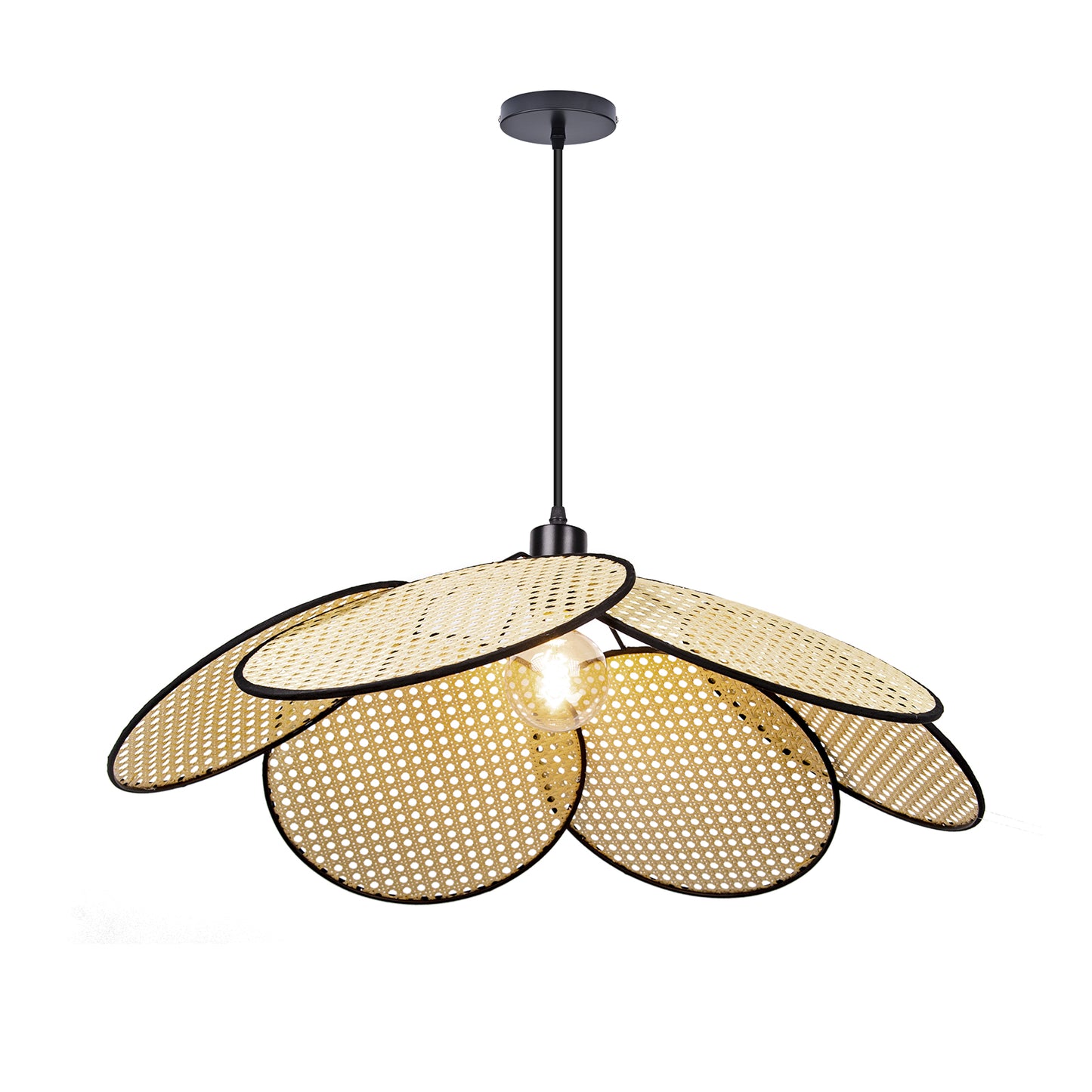 (M)ARTURESTHOME Rattan Pendant Light Fixture Black Hanging Chandelier For Living Room