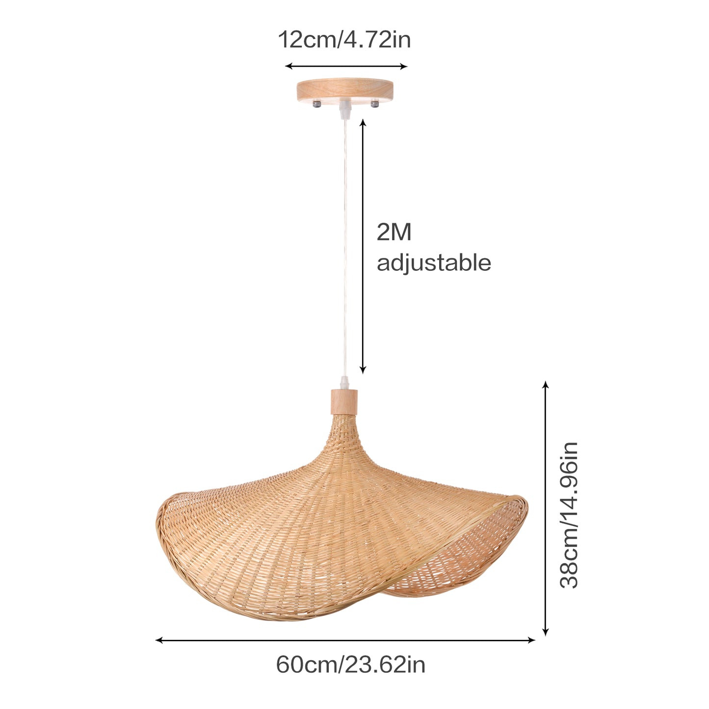 (Q)Handmade Bamboo Pendant Light, Bohemian Style Bamboo Fan Lampshade Pendant Light, Suitable for Kitchen, Living Room, Bedroom
