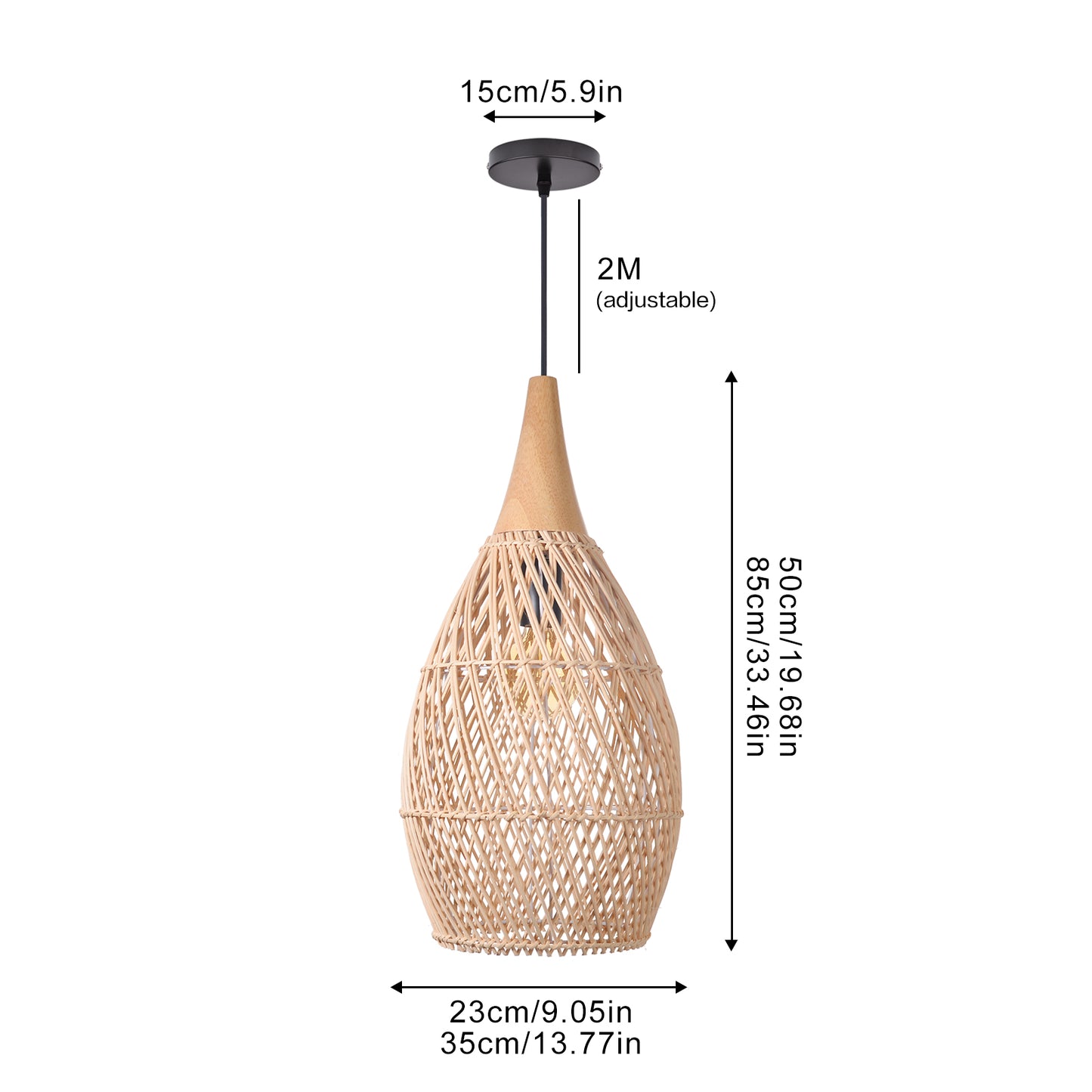 (Q) Handmade Rattan Pendant Light, Modern Minimalist Style Teardrop Shaped Lampshade Rattan Pendant Light, Suitable for Bedrooms