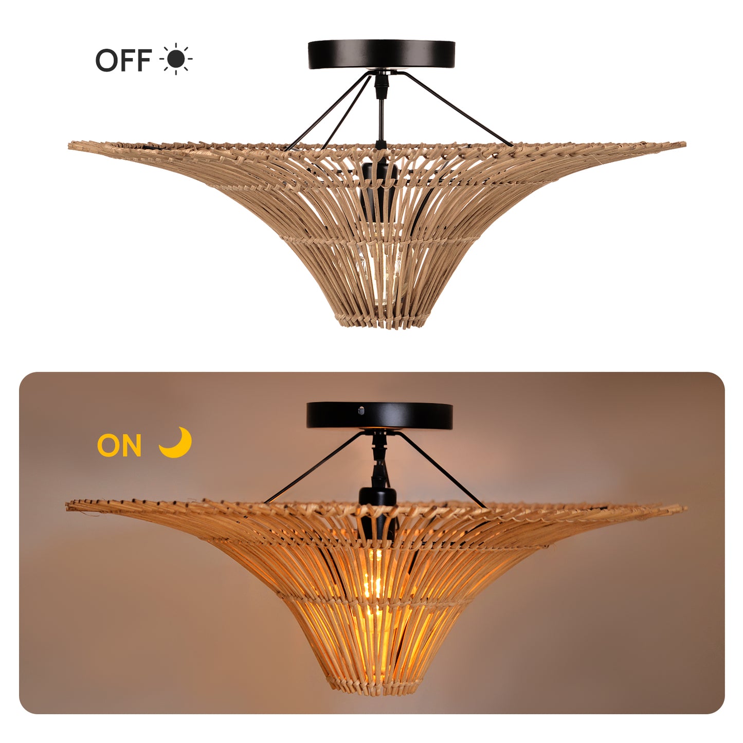 (M)ARTURESTHOME Rustic Wicker Ceiling Light Fixtures Boho Rattan Chandelier for Coastal Kitchen Island Dining Room
