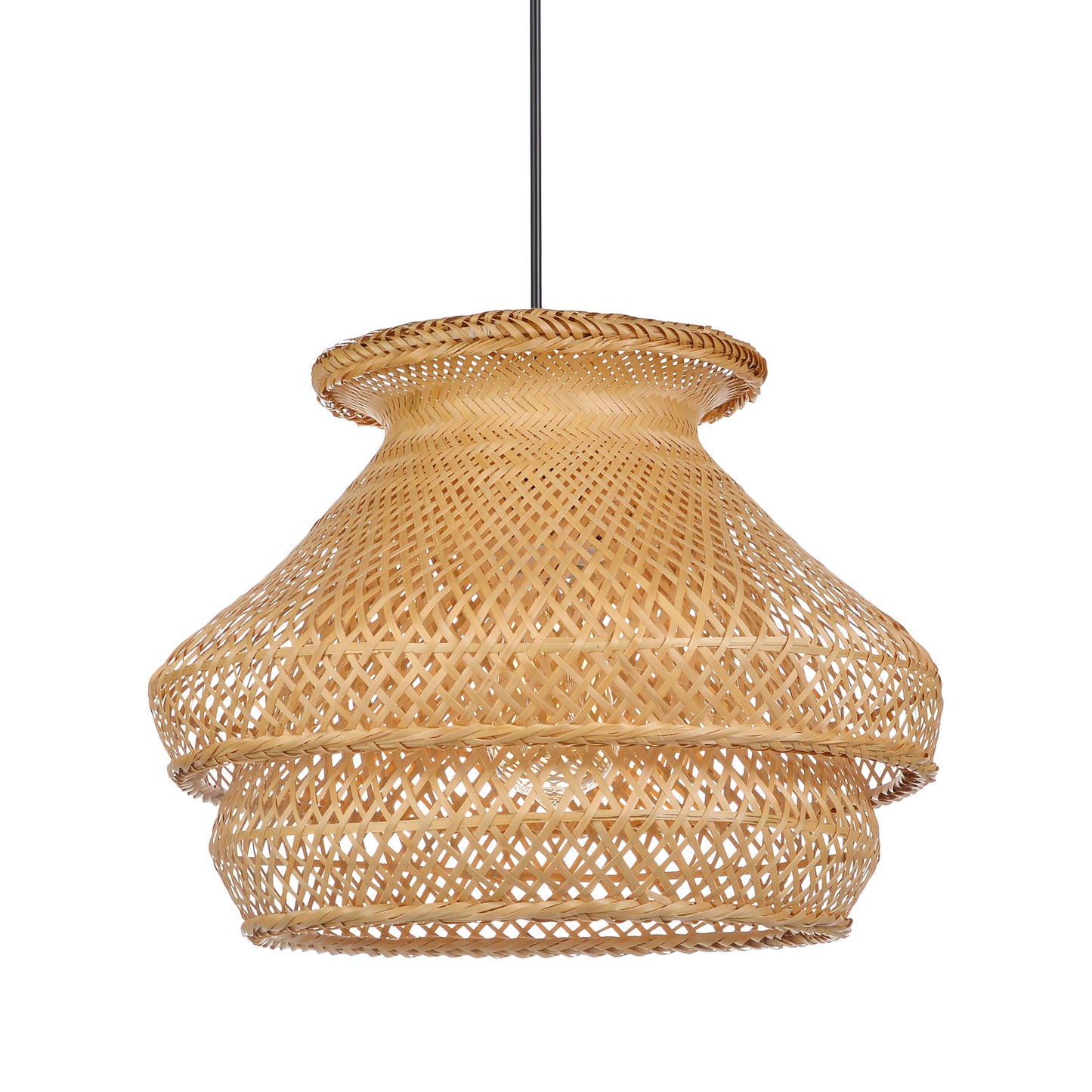 (Q)Handmade Rattan Pendant Light, Countryside Style Double-Layer Lampshade Pendant Light, Suitable for Bedrooms, Living Rooms, Kitchens