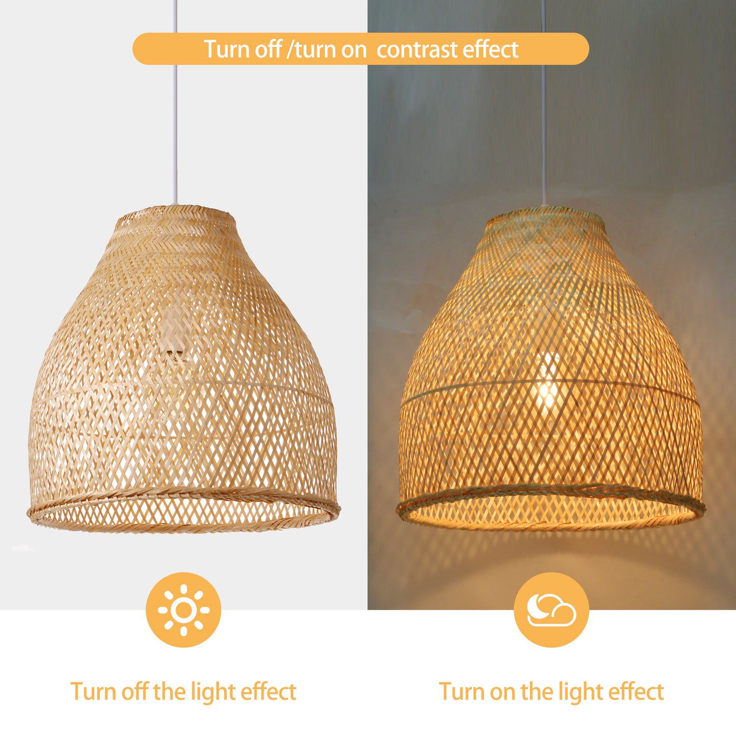 (Q)Handmade Woven Bamboo Pendant Light,Bohemian Style Cage Lampshade Pendant Light, Suitable for Restaurants,Bedrooms, Farmhouses
