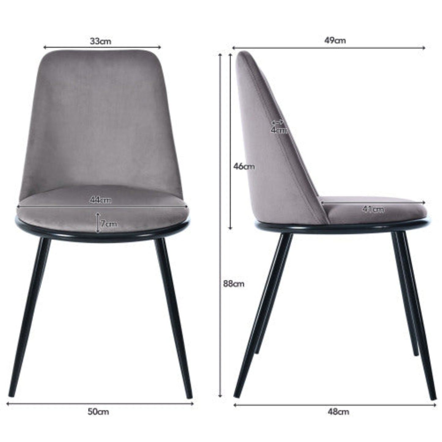 Gray Velvet Dining Chairs,Round Back, Metal Frame, Black Legs, 150kg Capacity-Set of 2