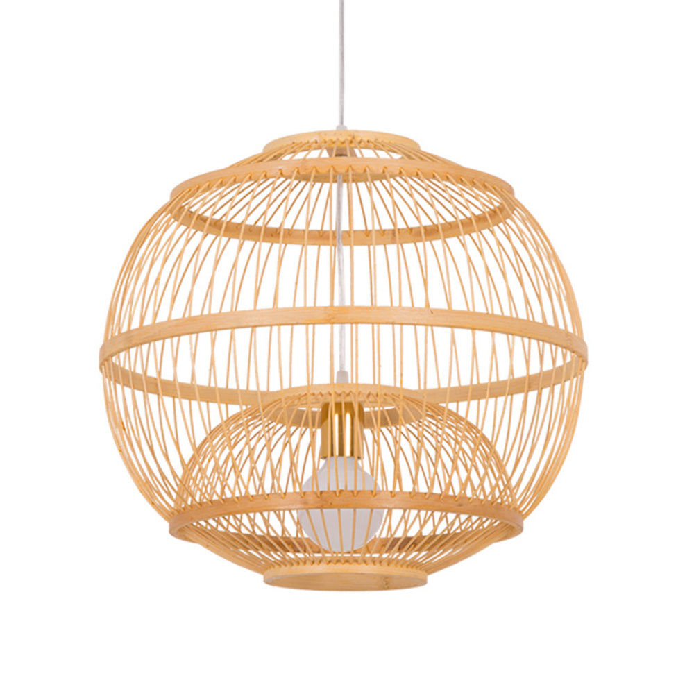 (M)Bamboo Pendant Ligting Globe Shade Ceiling Hanging Light E27 Sigle for Restaurant Home 1 Light