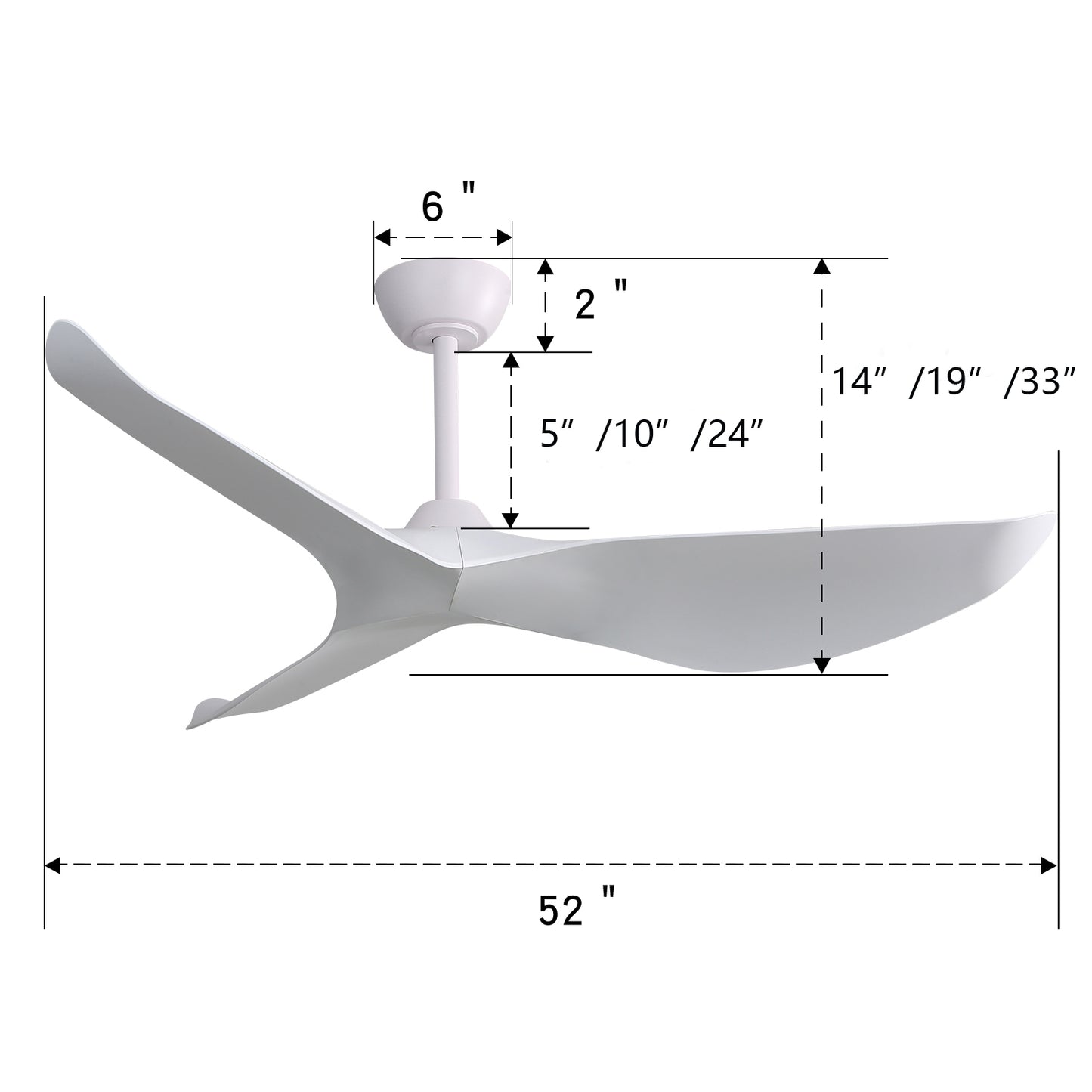 52" Indoor Ceiling Fan with 6-Speed Remote, 3 ABS Blades, Reversible DC Motor, White, Perfect for Living Room