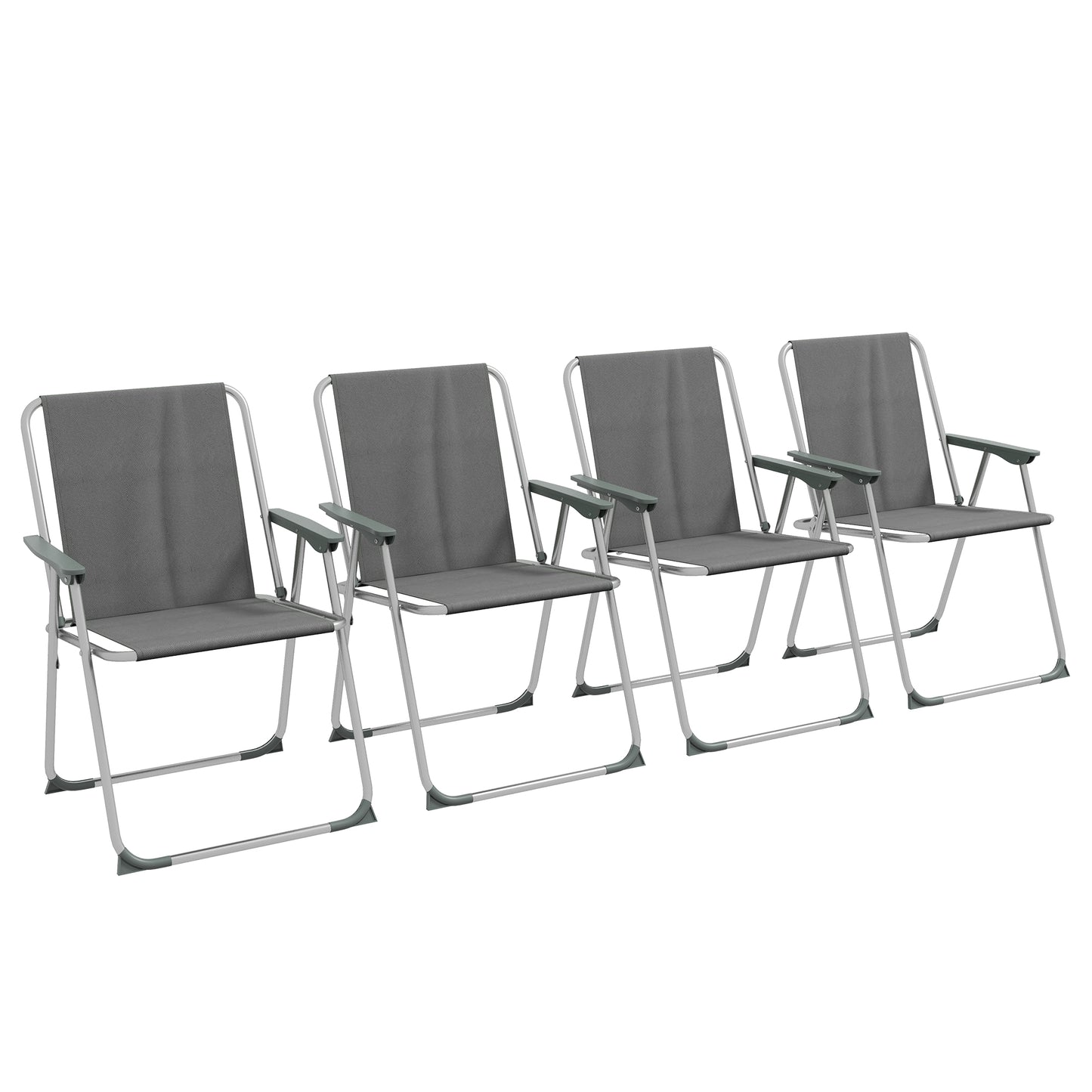 Garden folding chair 4-piece set with backrest armrests, garden balcony camping chair Oxford gray