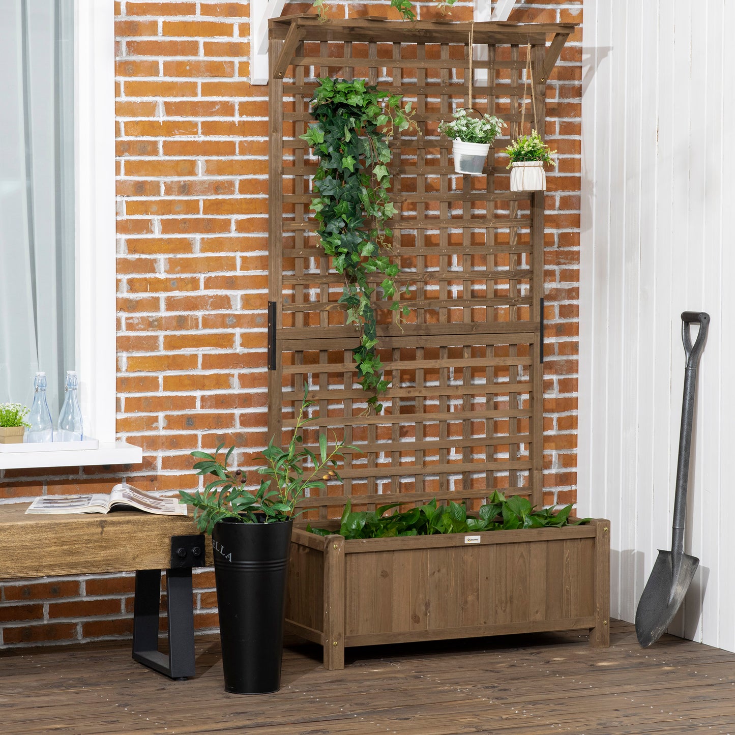 Raised Flower Bed Planter with Trellis, 90 x 45 x 183 cm for Garden Balcony Terrace, Flower Pots for Climbing Plants Basket Plants