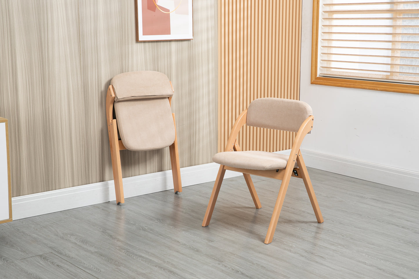 Wooden Stackable Folding Chairs with Padded Seats & Removable Covers - 2 Pack for Kitchen, Office, Wedding, Party, Picnic