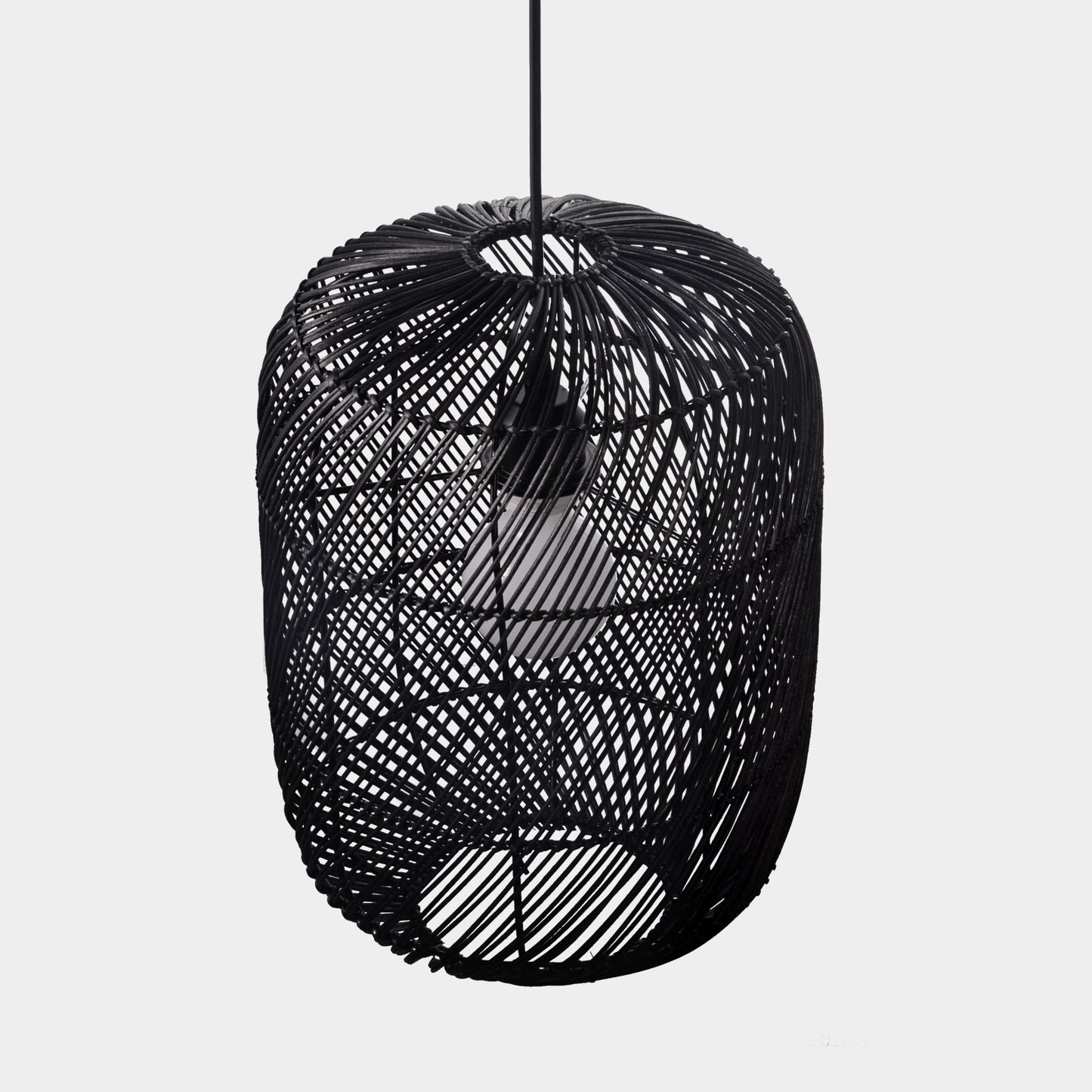 (Q)11.8 Inch Black Rattan Hand Woven Pendant Light, Bohemian Style Rattan Woven Pendant Light, Suitable for Bedrooms, Living Rooms, Kitchens