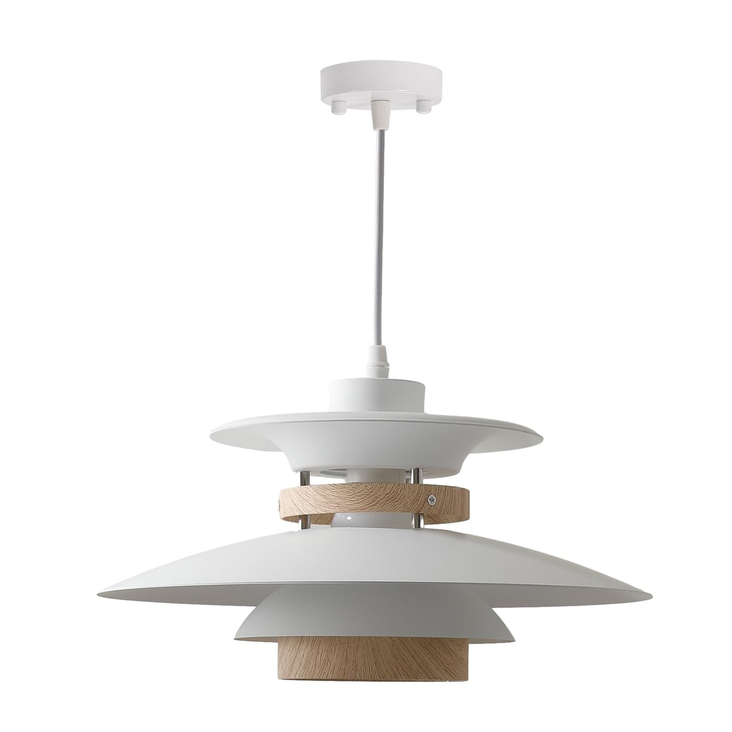 (Y)Modern decorative adjustable pendant light kitchen island, aluminium and wood finish, 1 light E26 base pendant light for restaurant shop dining room (white + light wood grain, 40 cm)