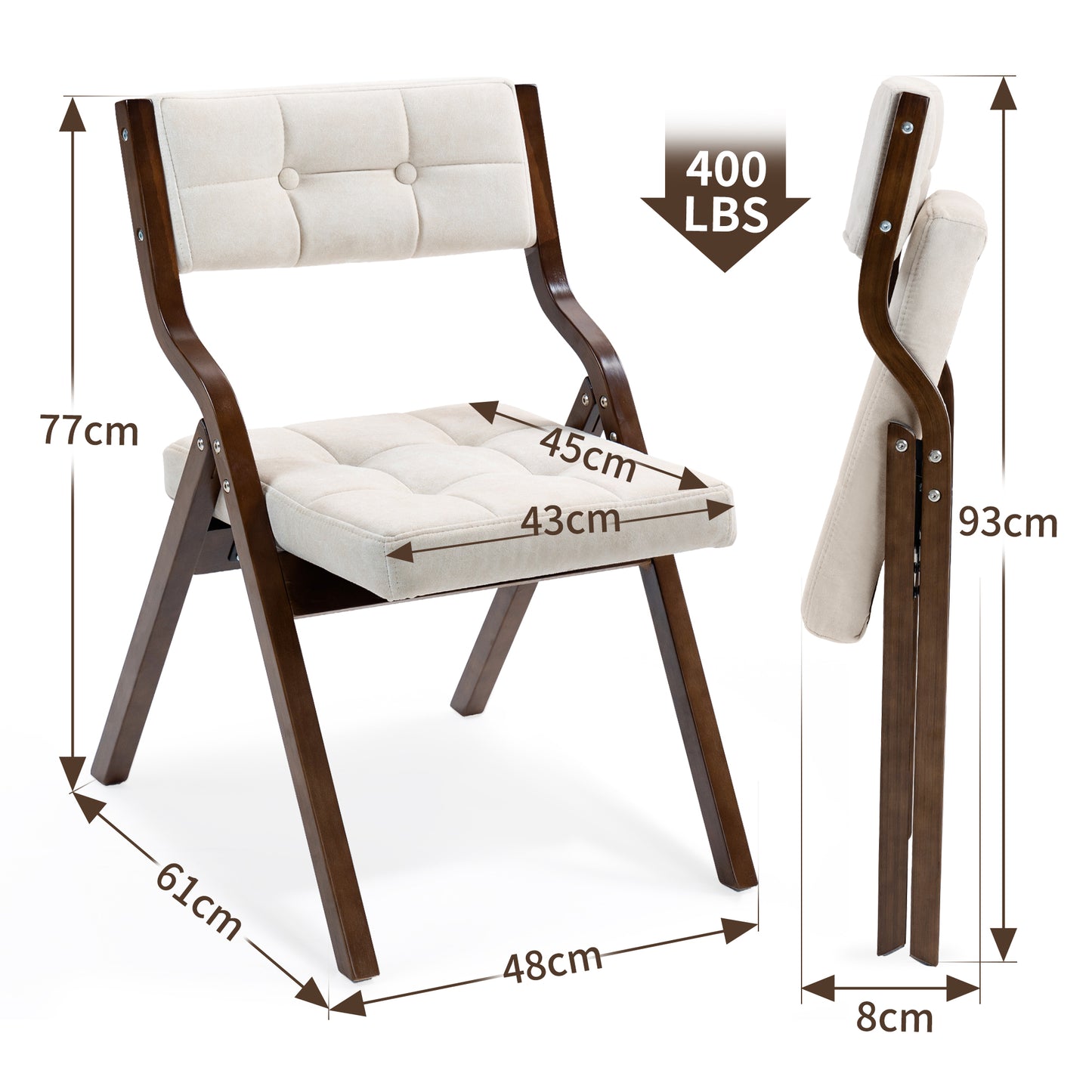 Folding Chairs with Cushion - Wooden Padded Chairs 2 Pack, Portable Dining Chairs for Kitchen, Office, Wedding, Party