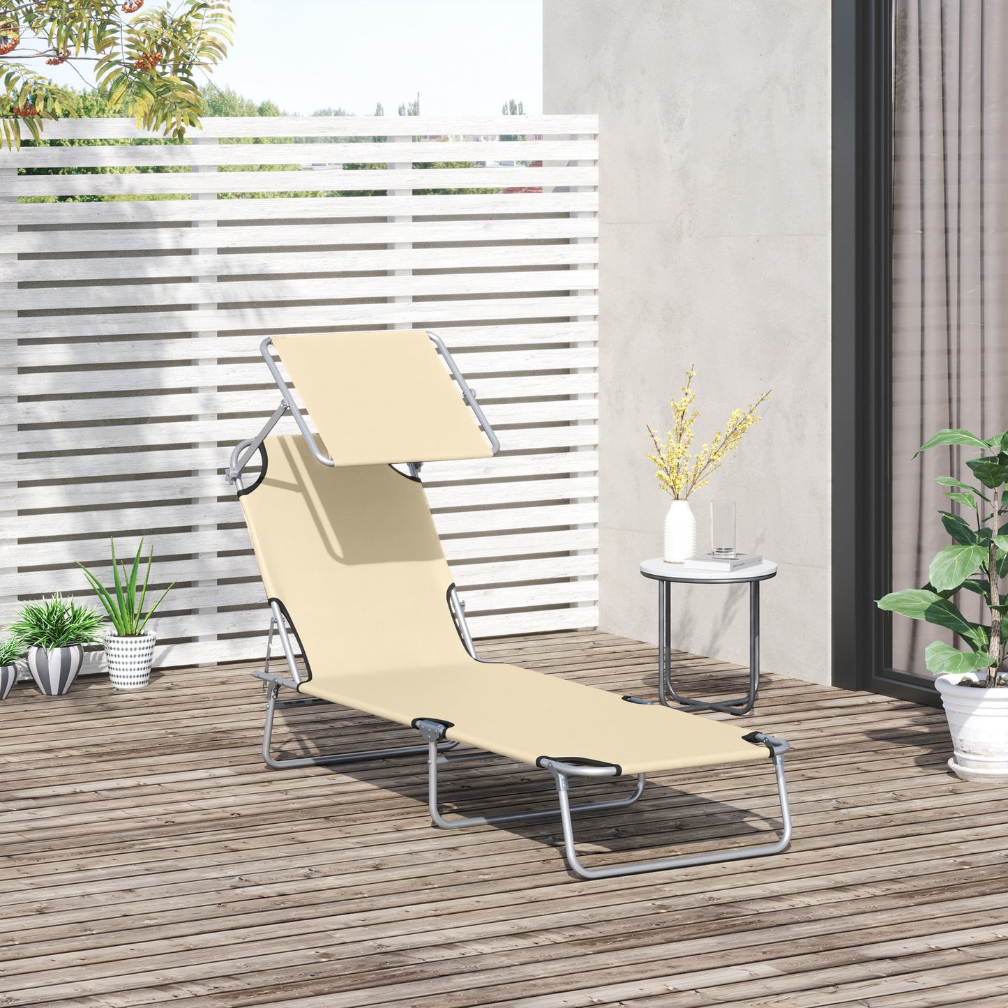 Sun lounger, folding garden lounger with sun protection, wellness lounger, beach lounger, 187 x 58 x 36 cm