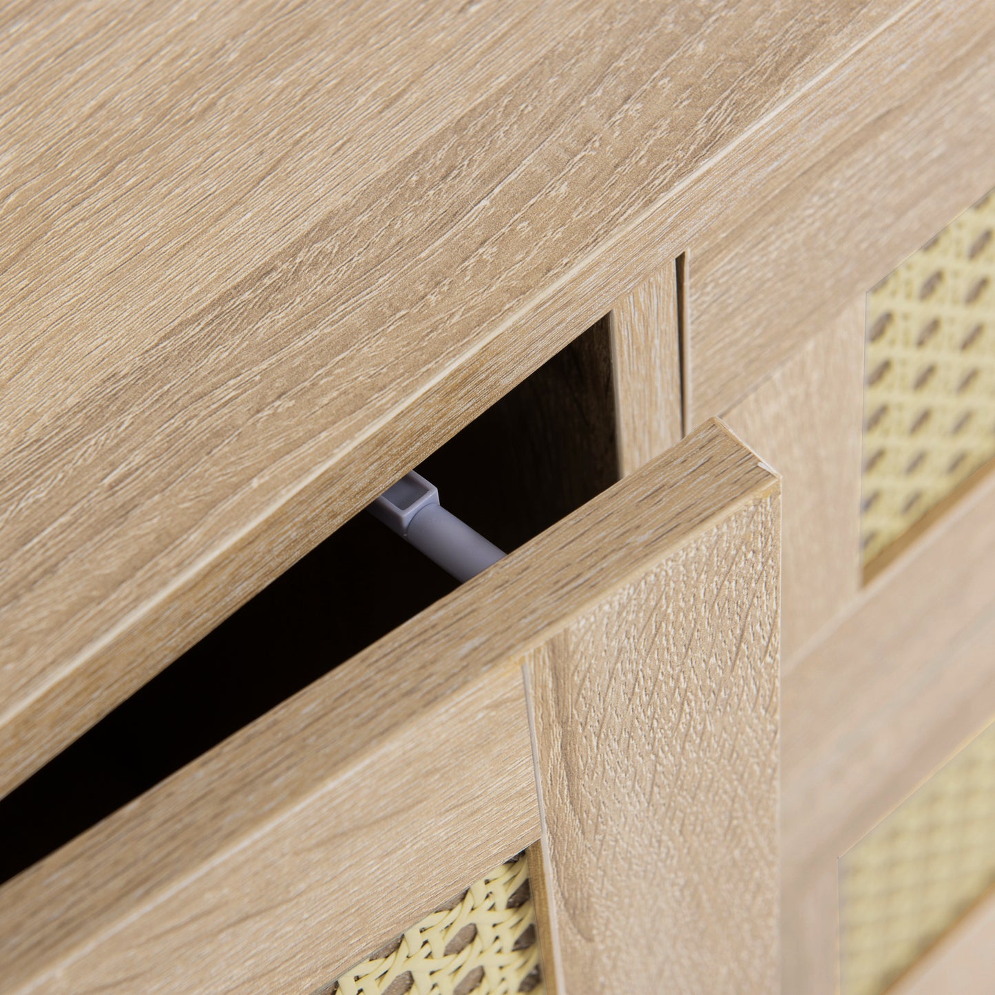 (Z)Rattan Sonoma oak chest of drawers with 2 doors 3 drawers,adjustable shelf,solid wood feet