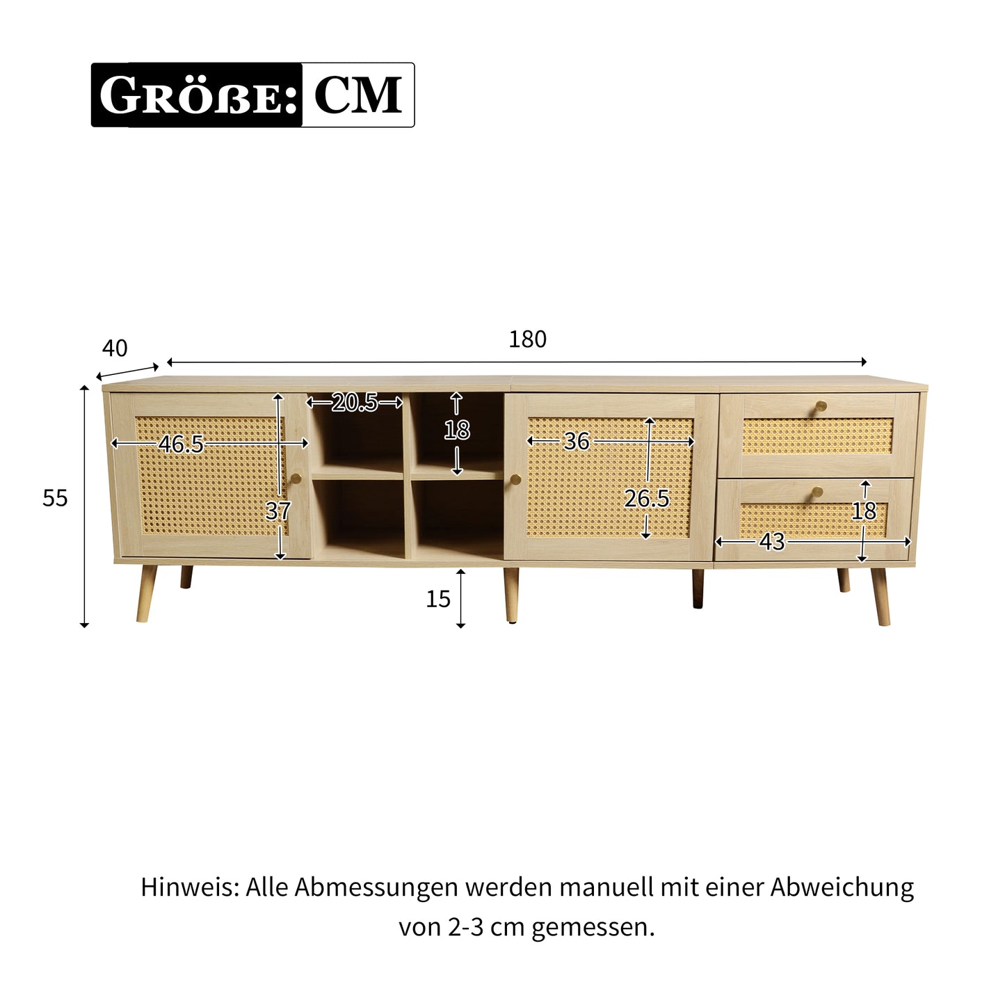 Elegant Wooden Rattan TV Cabinet - 180cm Wide for 80 inchesTV