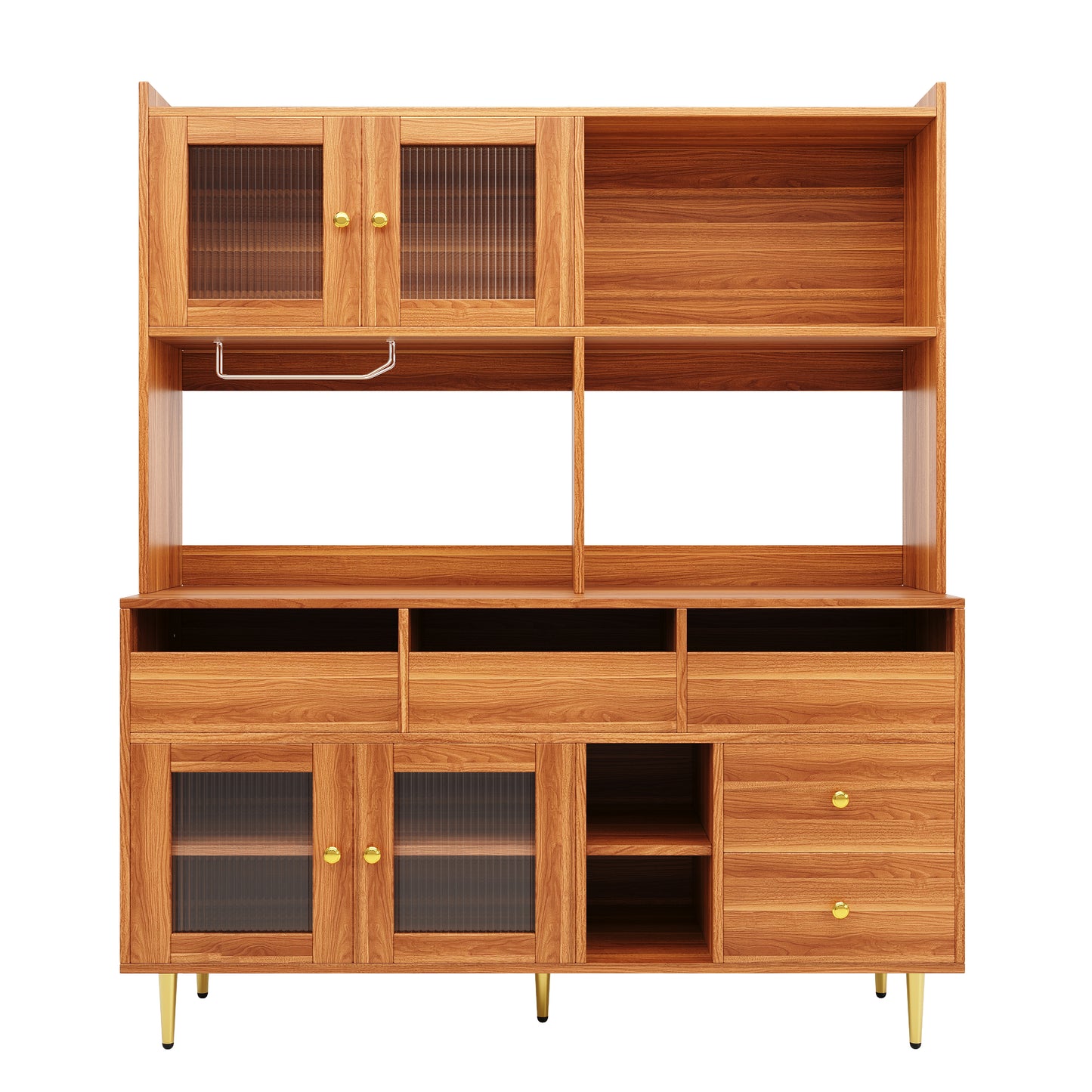 Restaurant Tall Cabinet with Changhong Glass Door, Wine Glass Rack, and Multi-Layer Storage (145x39x171cm)