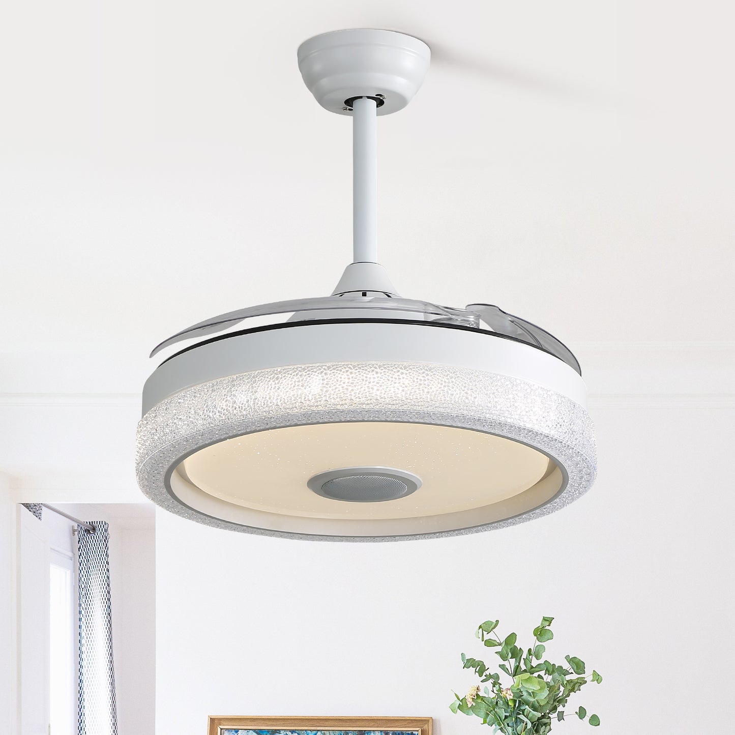 42" Modern Invisible Ceiling Fan with 3 ABS Blades, Reversible DC Motor & 32W LED Light, Remote Control