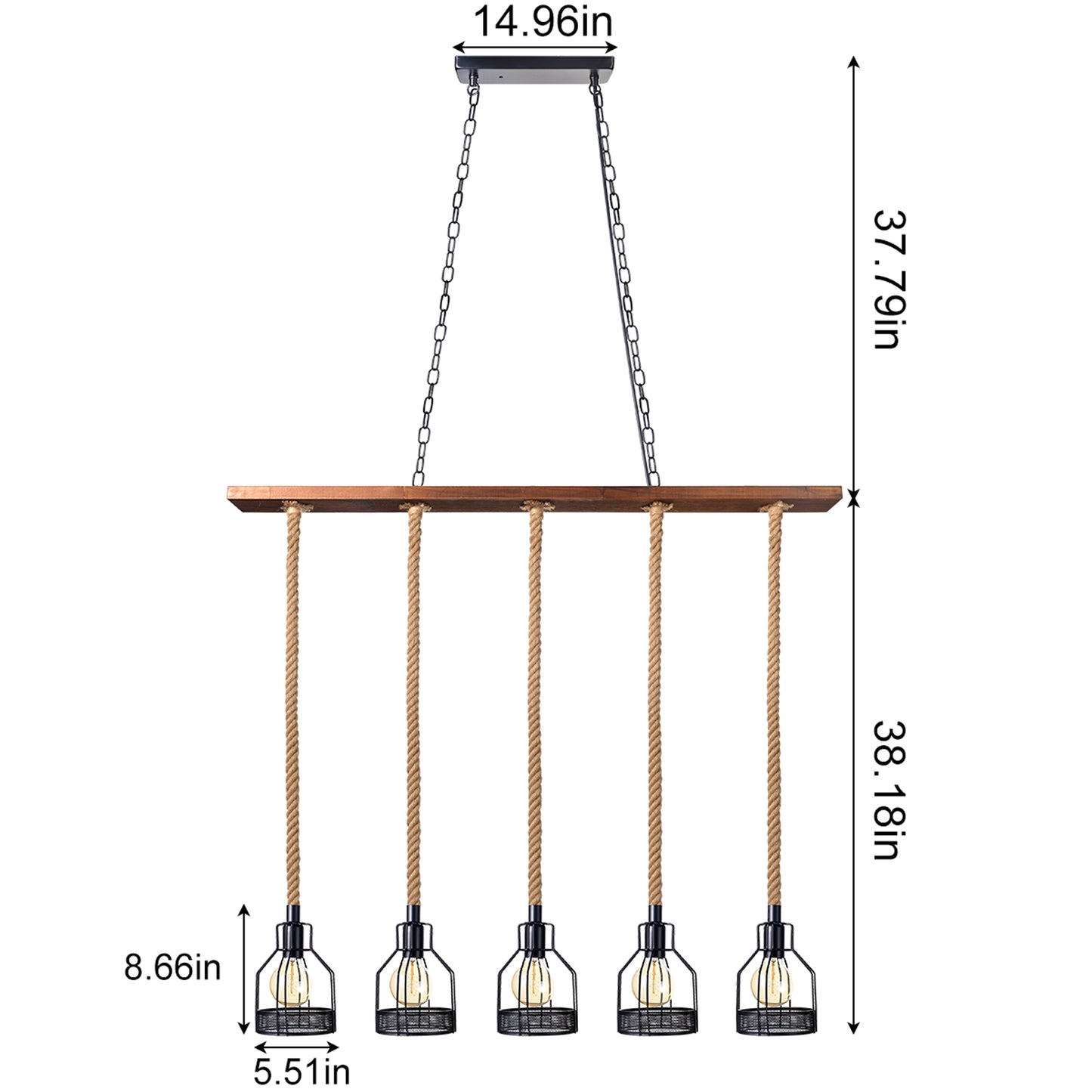 (Q) 5-Head Pendant Light, Industrial Style Pendant Light For Rural Farmhouses, Suitable For Kitchen Islands, Bedrooms, Living Rooms