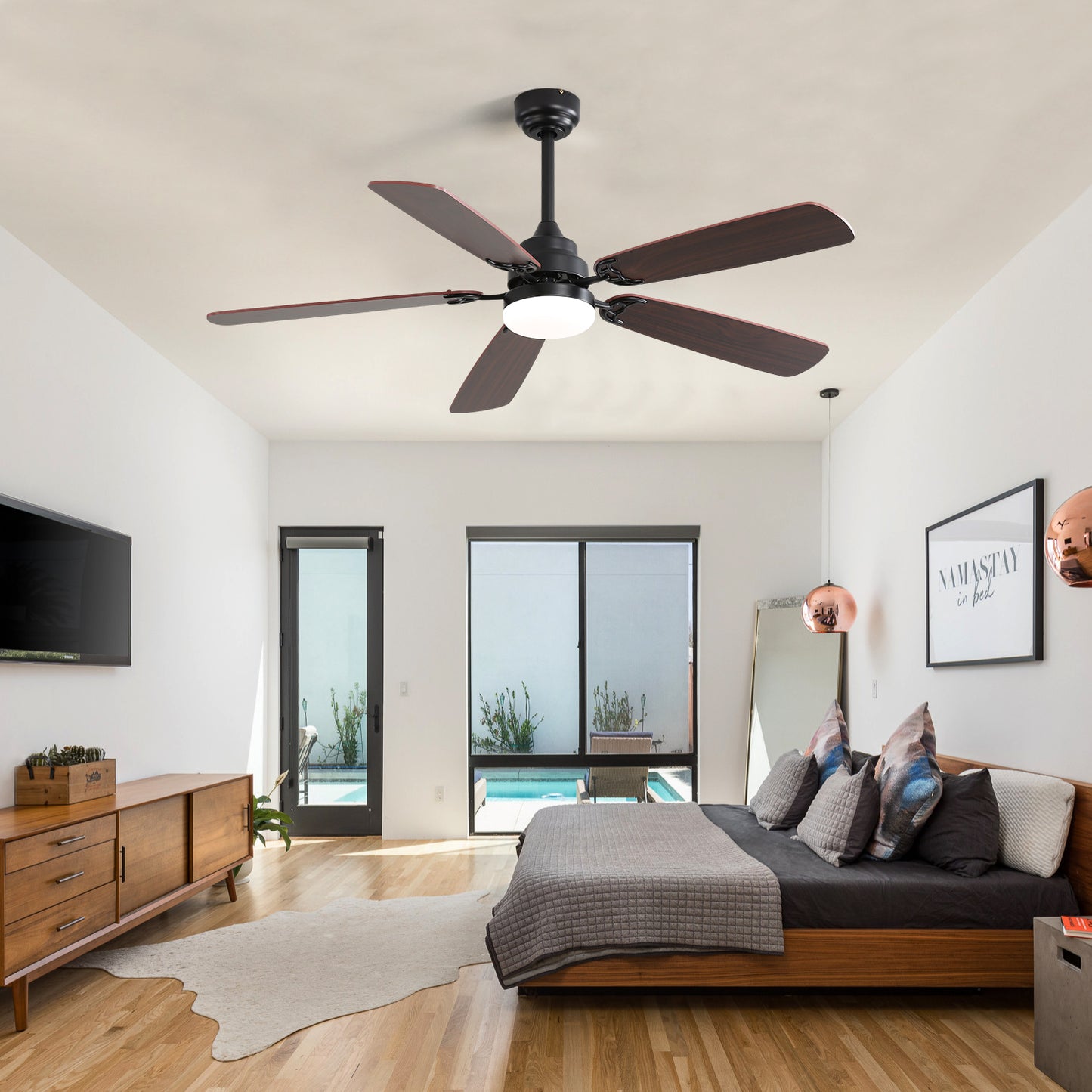 52" Classics Ceiling Fan with Dimmable LED Light, 6-Speed Wind, 5 Blades, Remote Control & DC Motor