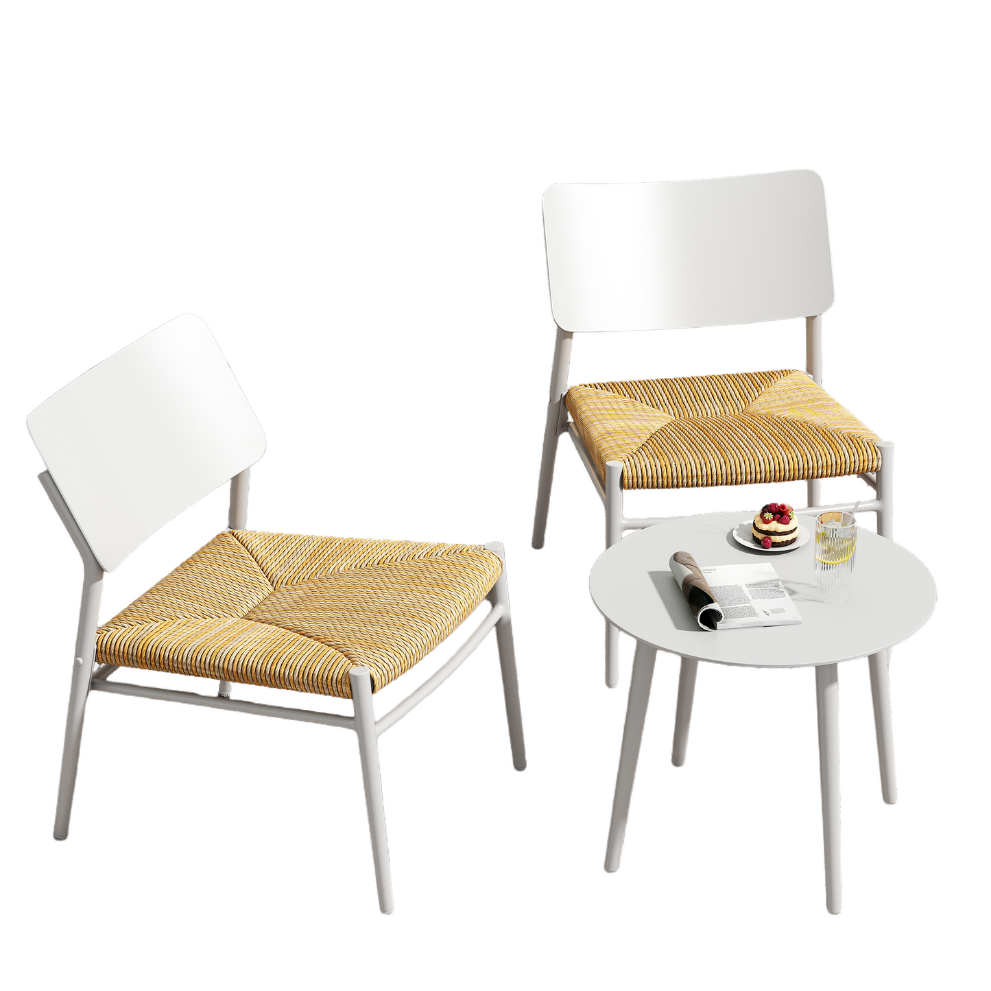 Beige 3-Piece Bistro Set with Aluminium Frame & PE Rattan, 150kg Load Capacity for Patio Use