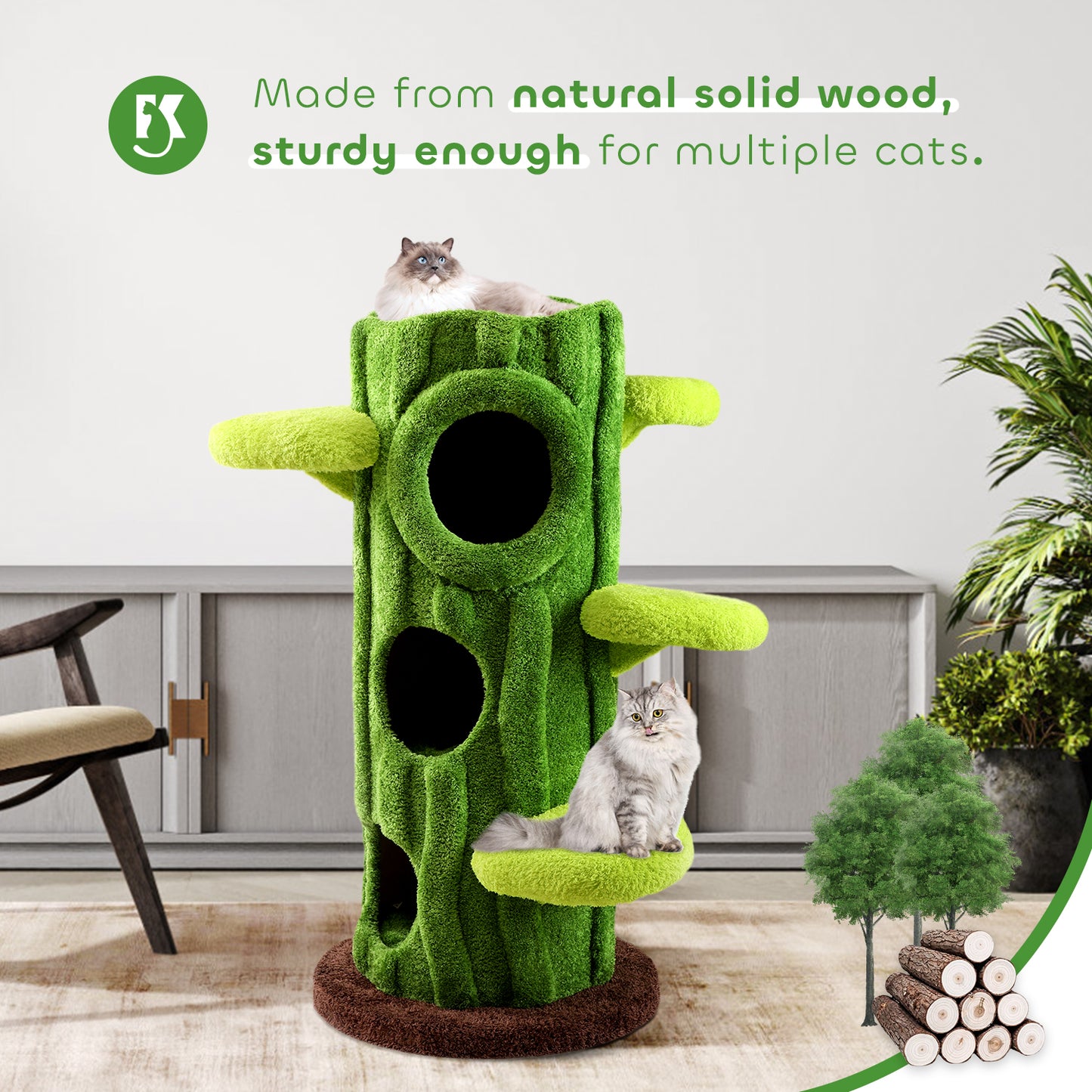 47.2 Inch Large Modern Cat Tree for Multiple Cats Indoors with Perches, Scratching Posts, Removable Mat, Suitable for Cats of All Sizes