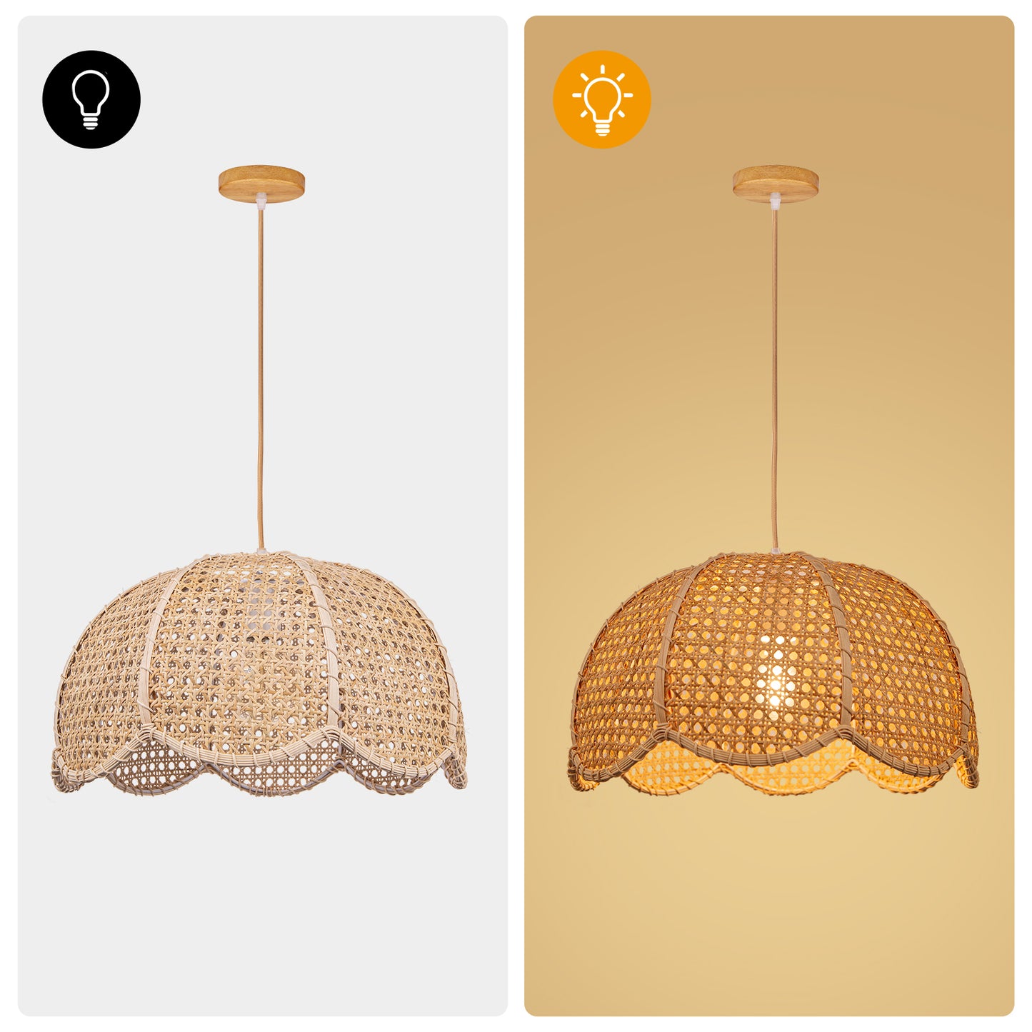 (M)Handwoven Rattan Chandelier Flower Hollow Out Pendant Light