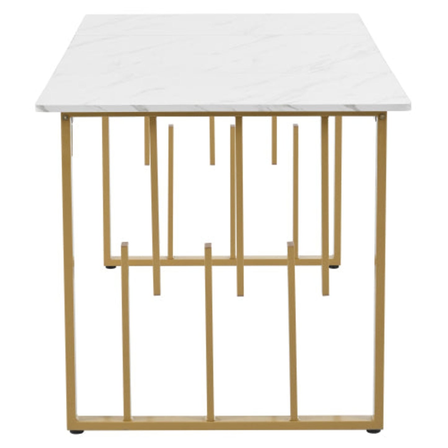 Modern Marble Dining Table-Unique Metal Frame, Adjustable Feet, White Golden for DiningLiving Rooms