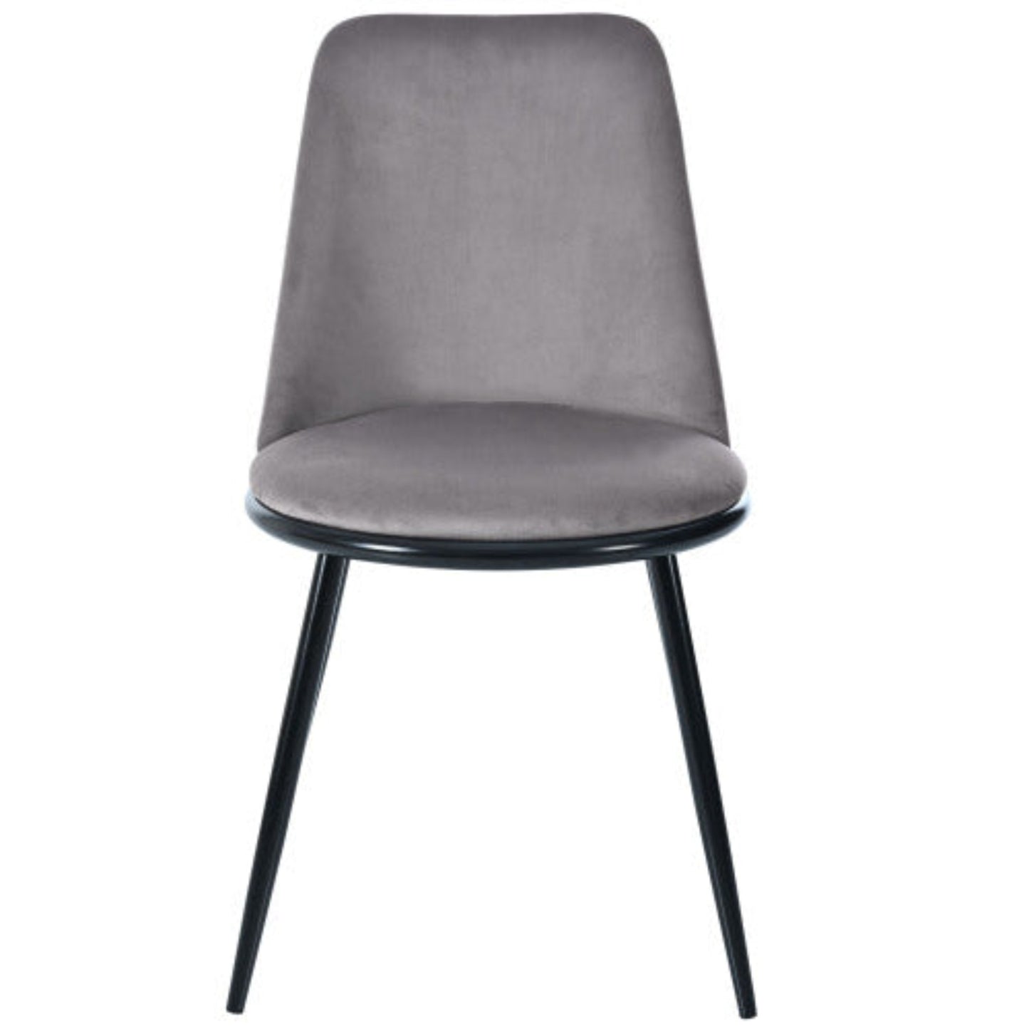 Gray Velvet Dining Chairs,Round Back, Metal Frame, Black Legs, 150kg Capacity-Set of 2