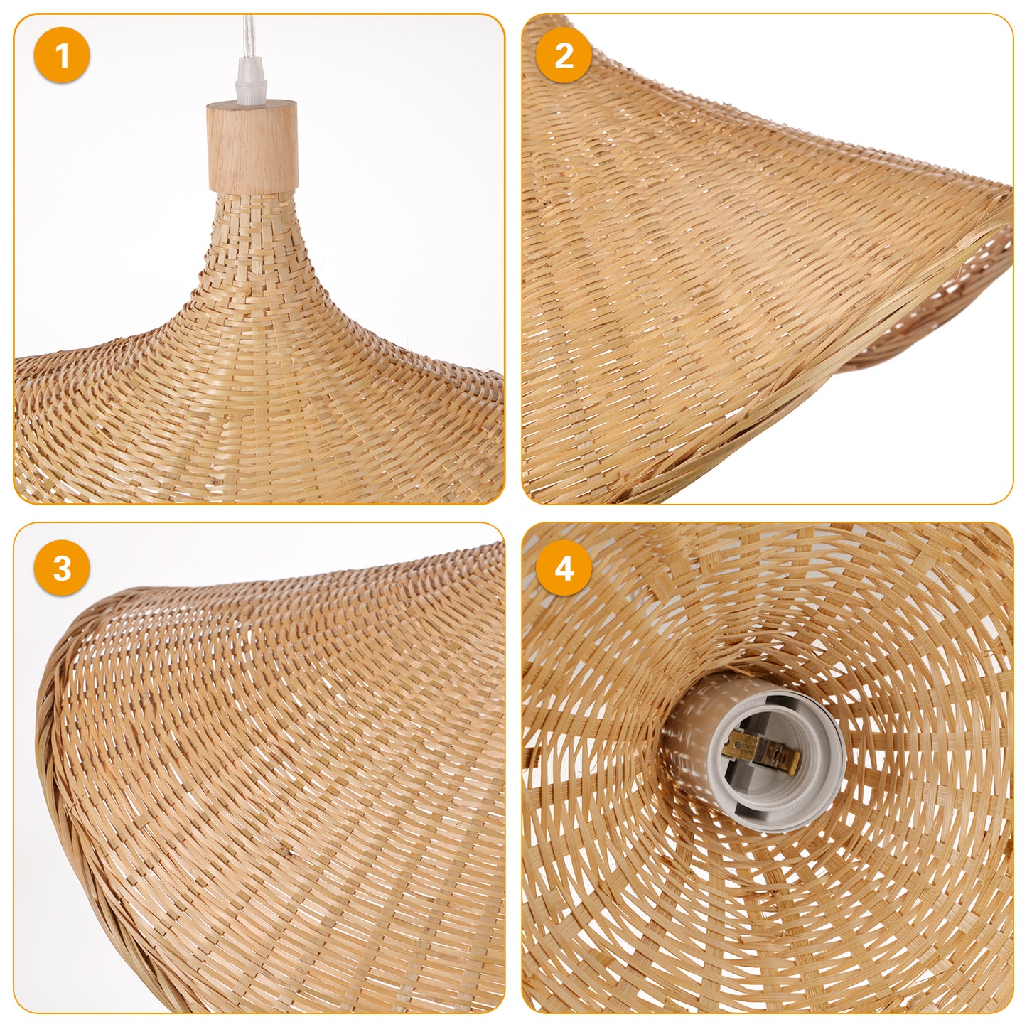 (Q)Handmade Bamboo Pendant Light, Bohemian Style Bamboo Fan Lampshade Pendant Light, Suitable for Kitchen, Living Room, Bedroom
