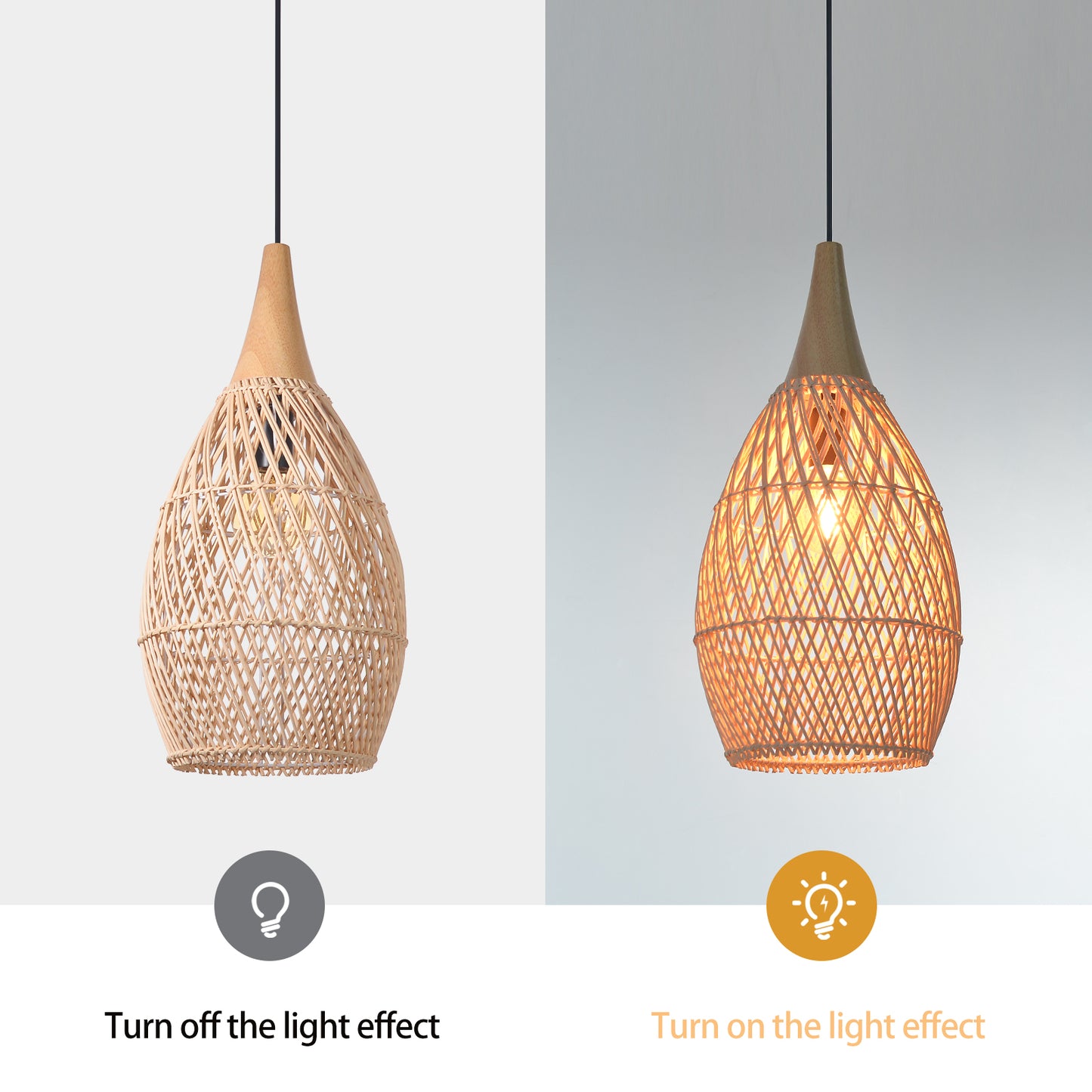 (Q) Handmade Rattan Pendant Light, Modern Minimalist Style Teardrop Shaped Lampshade Rattan Pendant Light, Suitable for Bedrooms