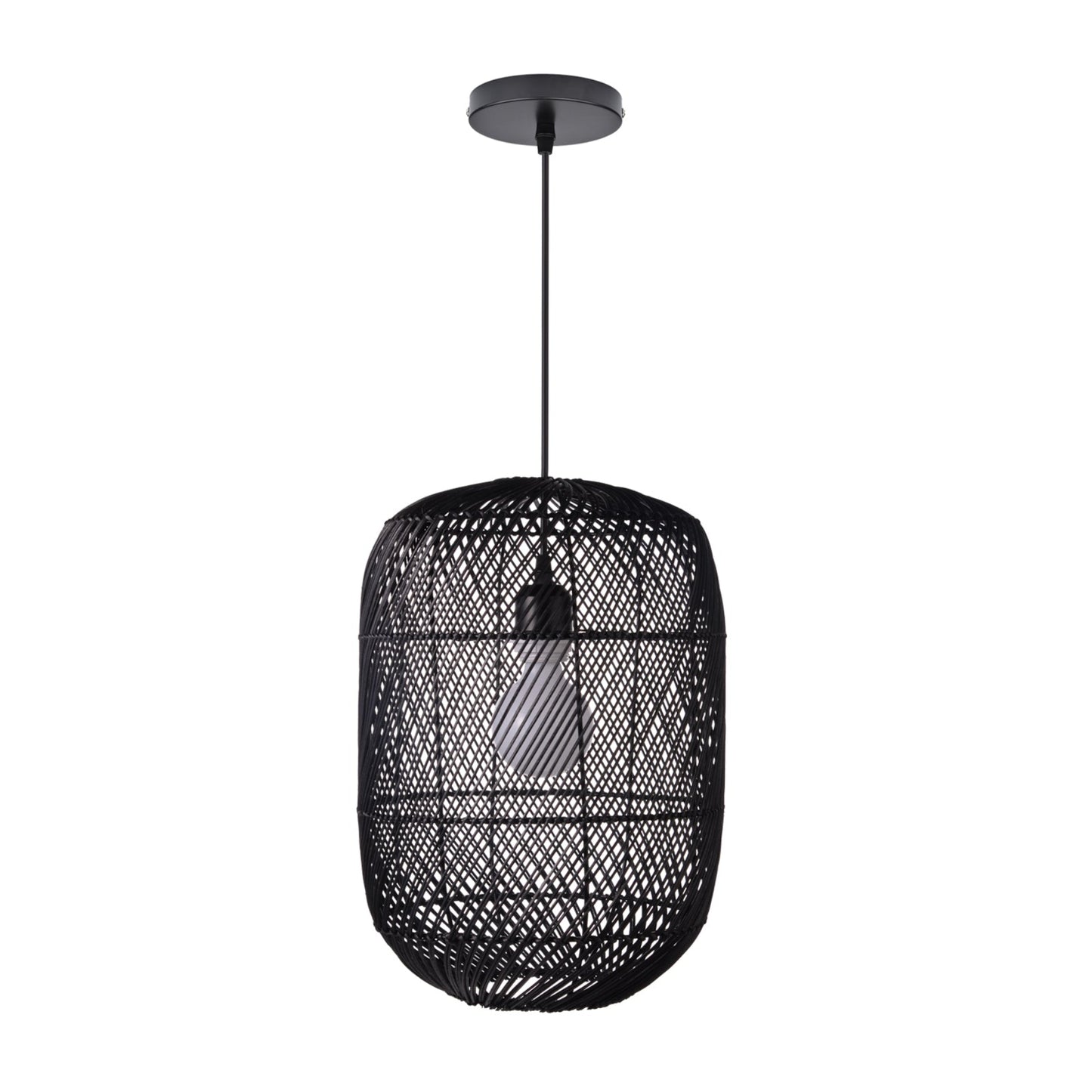 (Q)11.8 Inch Black Rattan Hand Woven Pendant Light, Bohemian Style Rattan Woven Pendant Light, Suitable for Bedrooms, Living Rooms, Kitchens