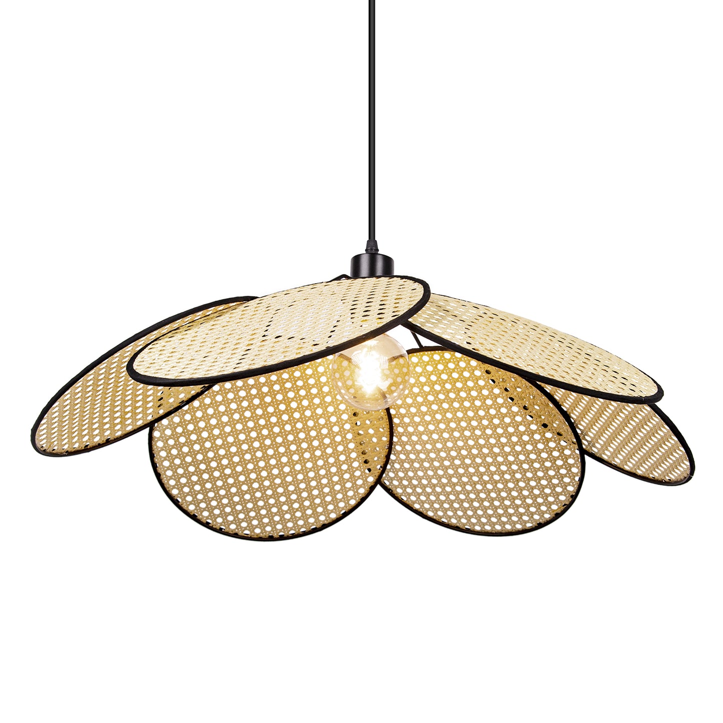 (M)ARTURESTHOME Rattan Pendant Light Fixture Black Hanging Chandelier For Living Room