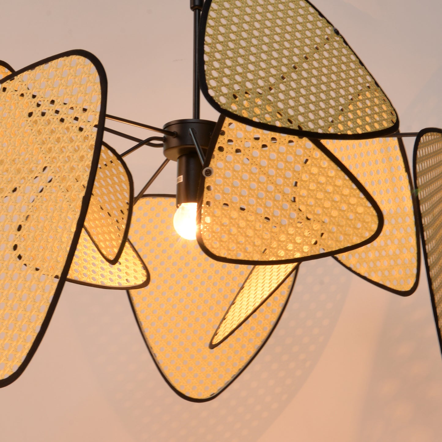 (M)Hollow Fan Blades Combination Rattan Pendant Light Shade For Bedroom Kitchen Island